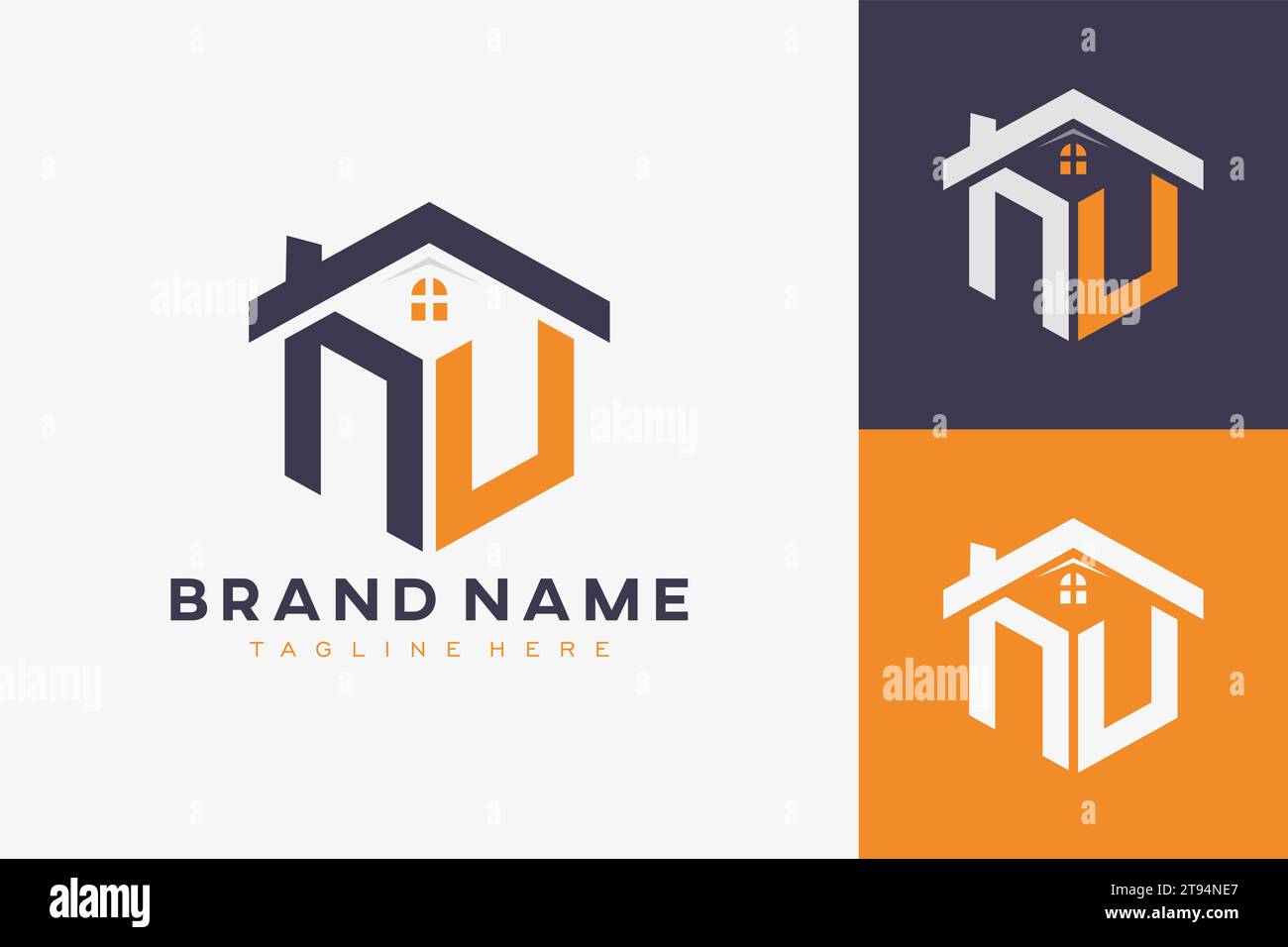 Logo de monogramme de maison HEXAGON NV pour l'immobilier, la propriété, l'identité d'entreprise de construction. initiral de maison en forme de boîte avec des icônes de favori vectoriel templ Illustration de Vecteur