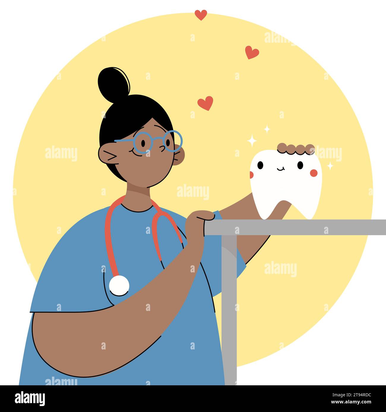 Dentiste au cabinet avec une dent Illustration de Vecteur