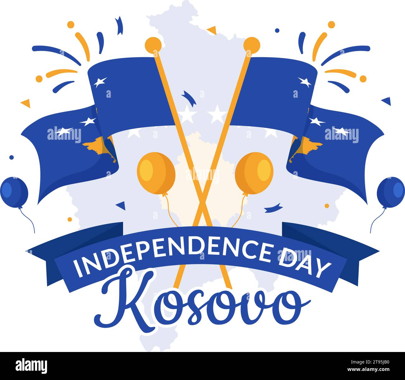 Illustration vectorielle du jour de l'indépendance du Kosovo le 17 février avec le drapeau agitant dans Happy Republic Celebration Holiday sur fond plat de dessin animé Illustration de Vecteur