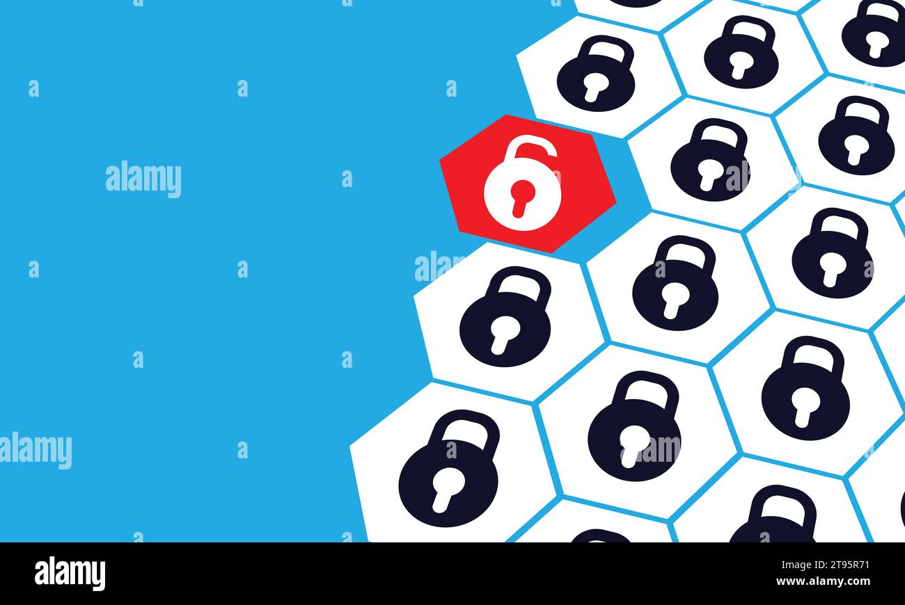 Concept de cybersécurité avec cadenas et hexagone sur fond bleu. Illustration vectorielle Illustration de Vecteur