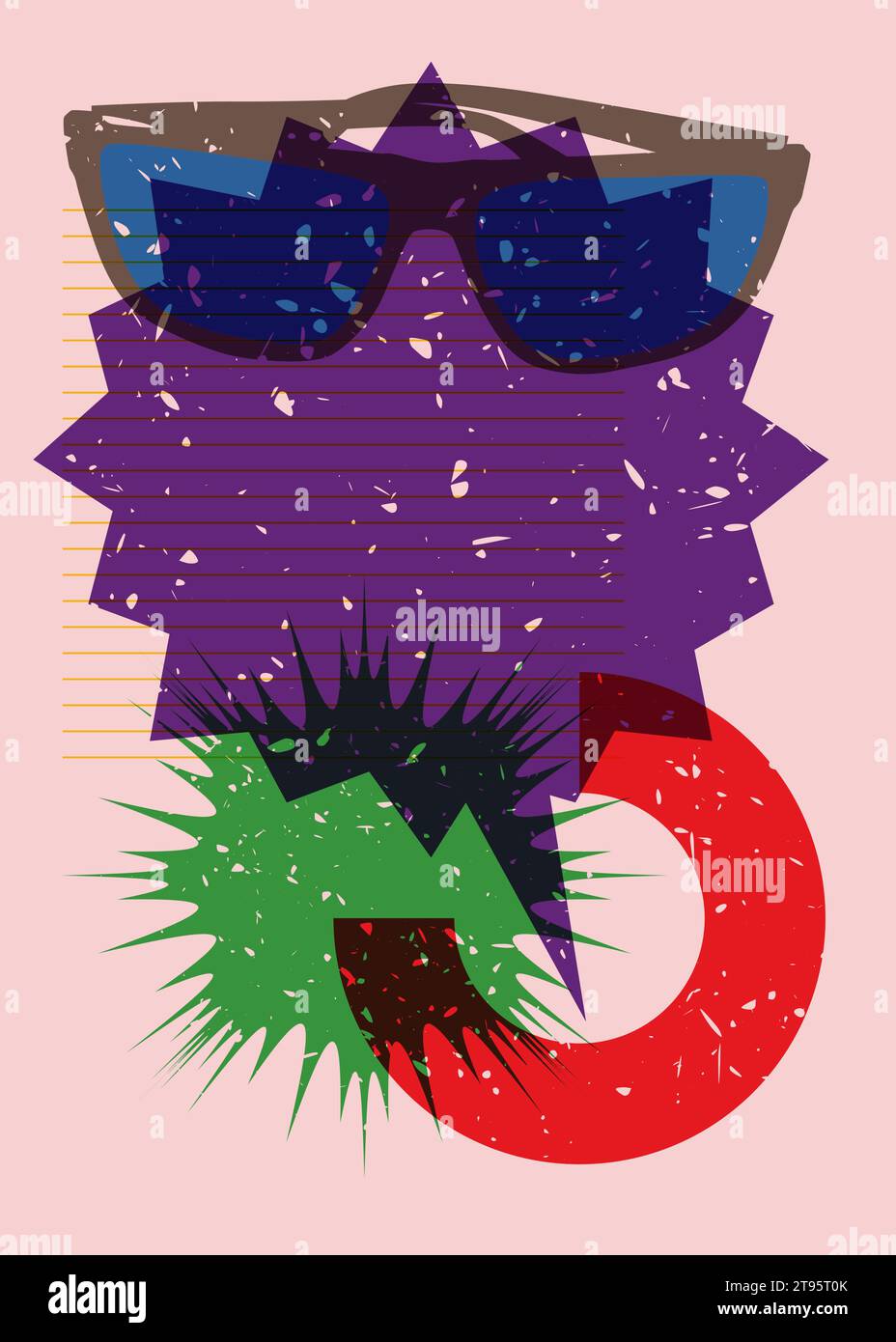 Lunettes risographiques et bulle de parole aux formes géométriques. Objet de lunettes dans la conception graphique riso tendance avec des éléments géométriques. Illustration de Vecteur