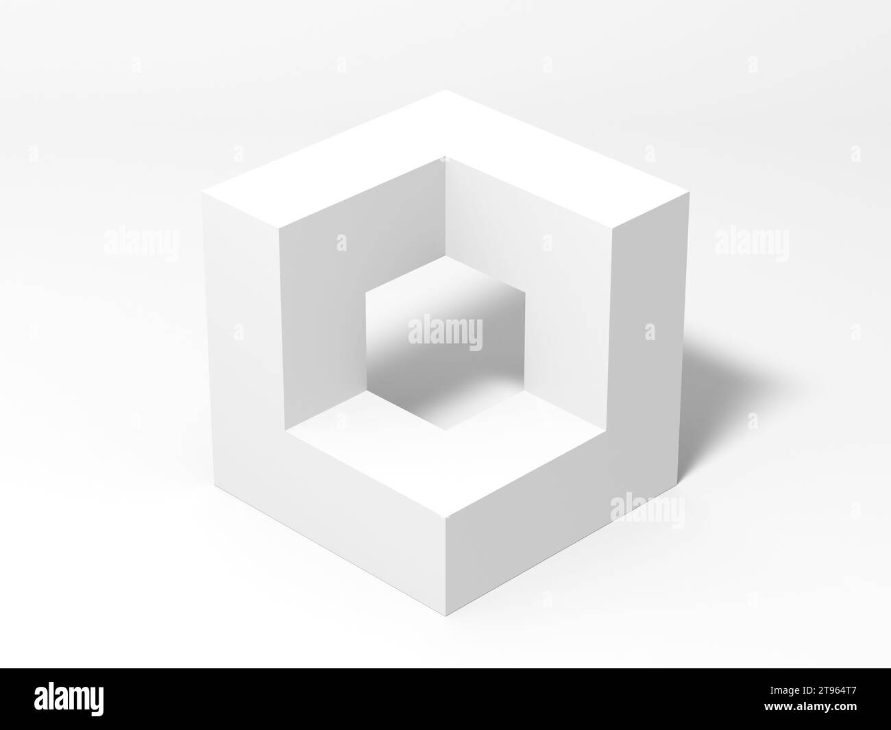 Hexabit. Installation géométrique blanche abstraite avec une forme de cube vide sur fond blanc. illustration de rendu 3d. Banque D'Images