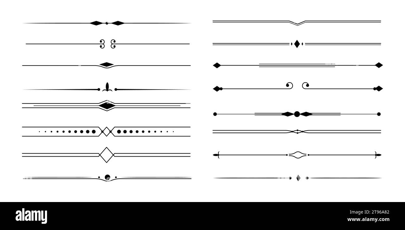 Jeu de déviateurs de texte, séparateurs minimums de lignes, bordures élégantes de doodlle, éléments décoratifs isolés sur fond blanc. Illustration vectorielle Illustration de Vecteur