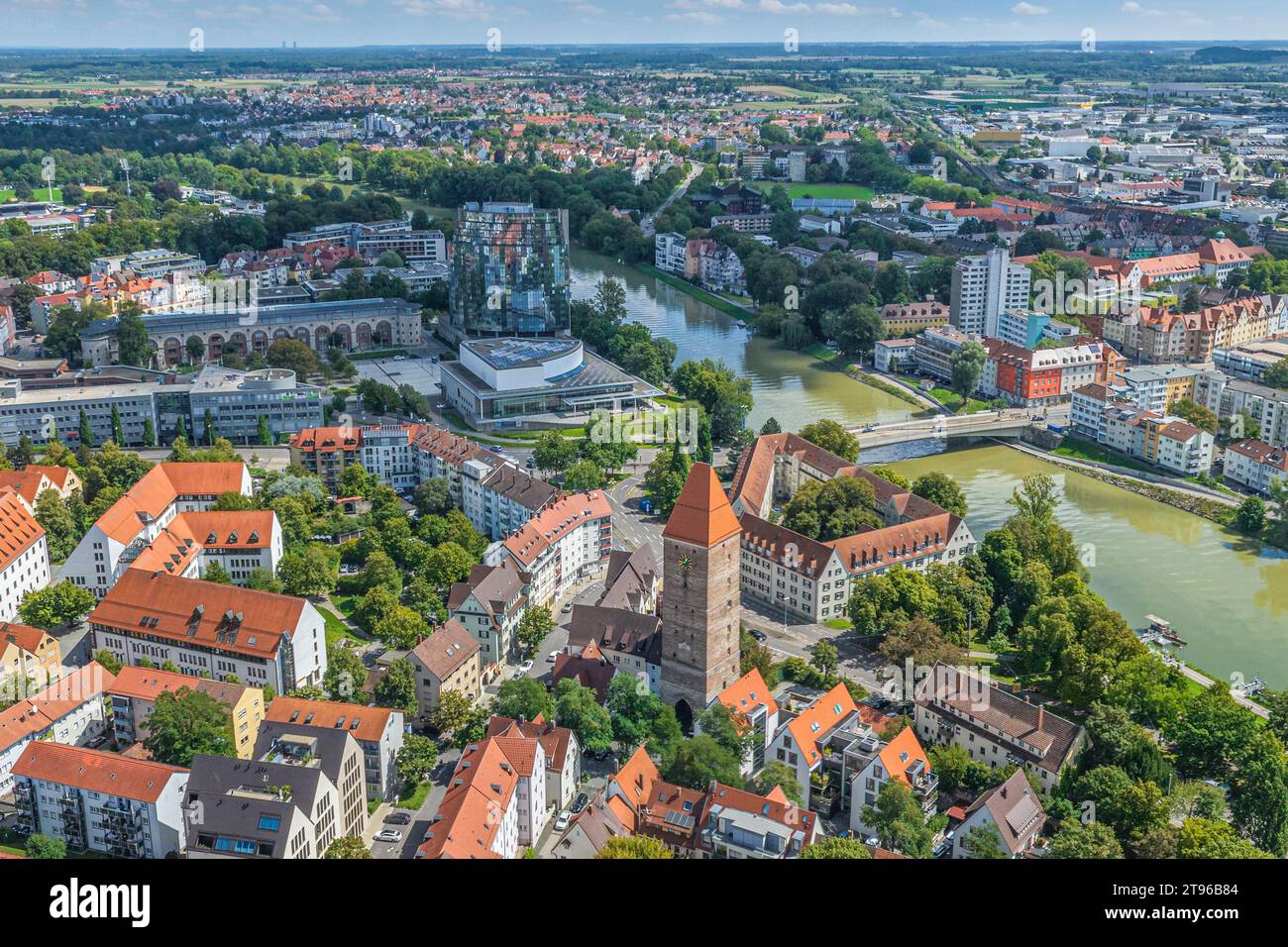 Ulm et Neu-Ulm, la ville jumelle sur le Danube dans une vue aérienne Banque D'Images