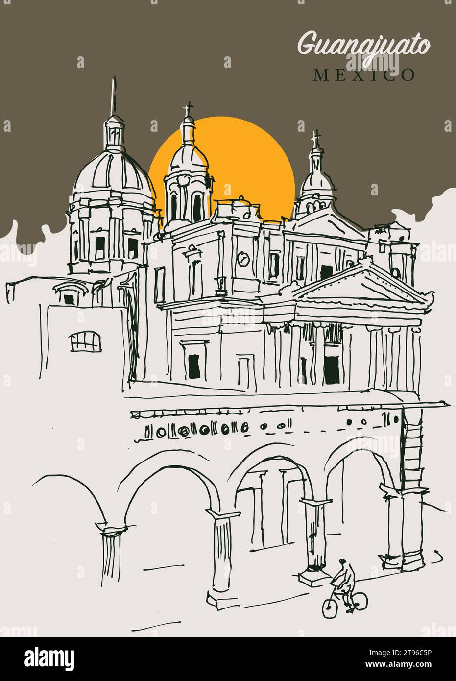 Illustration vectorielle dessinée à la main de l'église San Jose Iturbide à Guanajuato, Mexique. Illustration de Vecteur