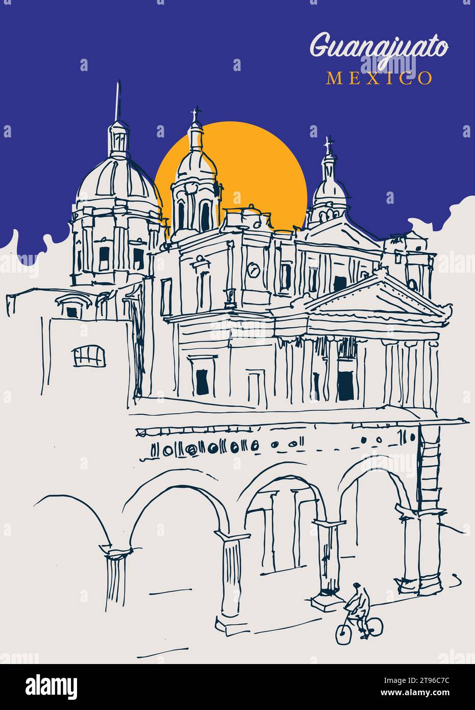 Illustration vectorielle dessinée à la main de l'église San Jose Iturbide à Guanajuato, Mexique. Illustration de Vecteur