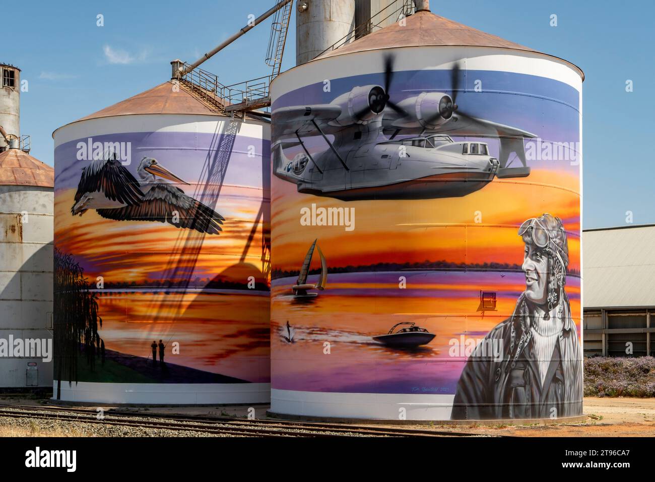 Hydravion Silo Art par Tim Bowtell, Lake Boga, Victoria, Australie Banque D'Images