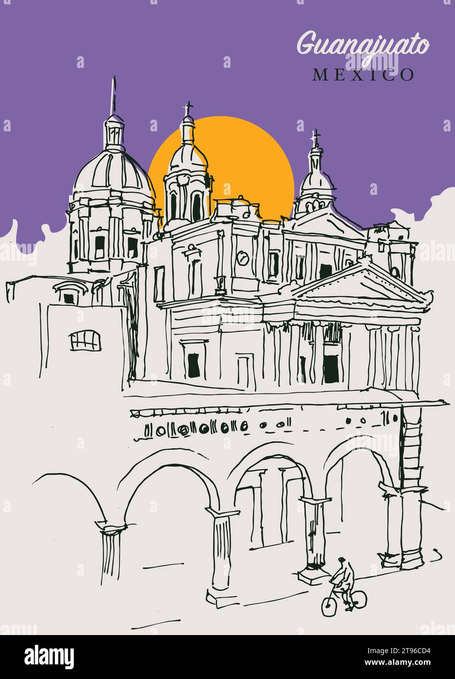 Illustration vectorielle dessinée à la main de l'église San Jose Iturbide à Guanajuato, Mexique. Illustration de Vecteur