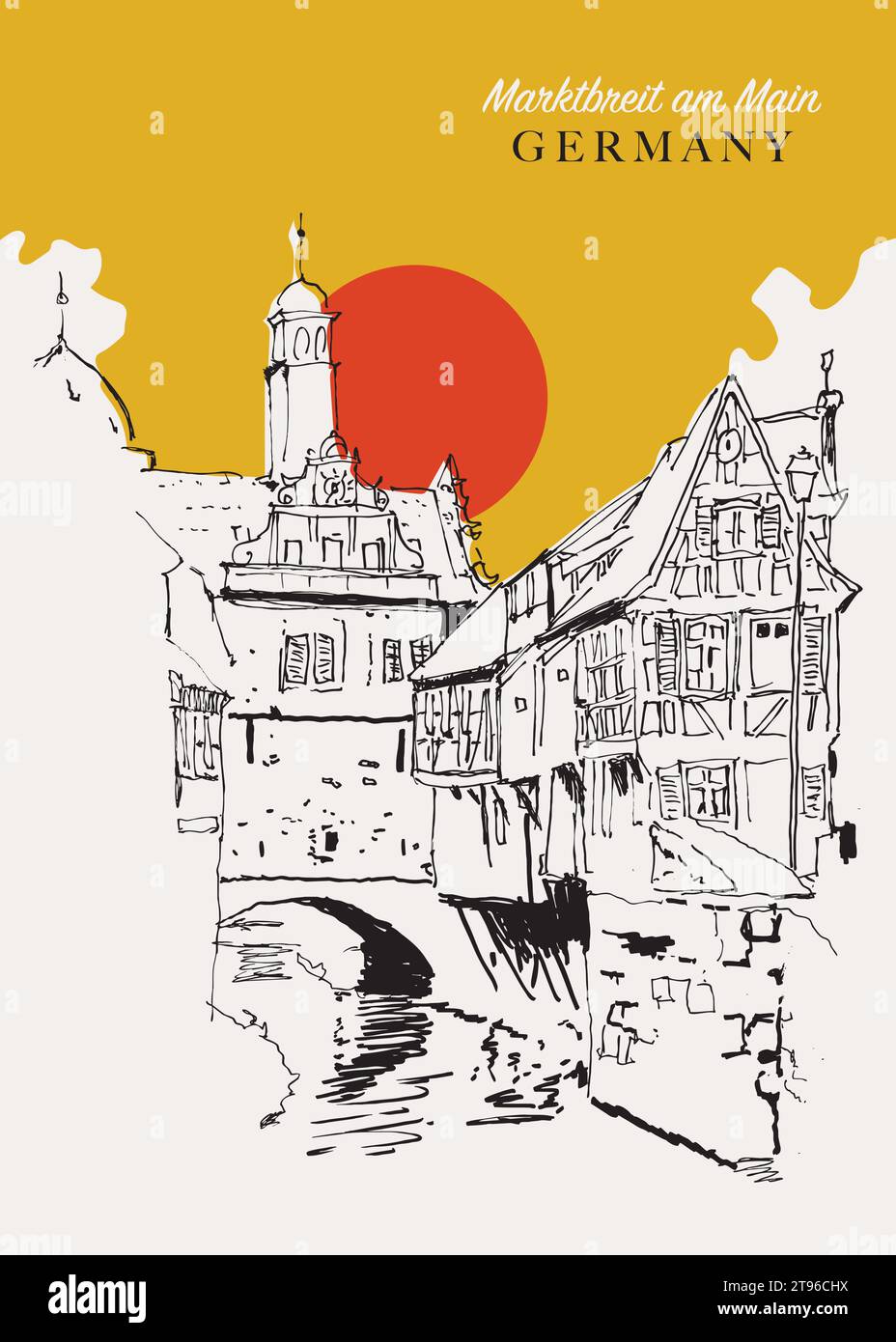 Illustration vectorielle dessinée à la main de Marktbreit, une ville en Bavière, en Allemagne Illustration de Vecteur