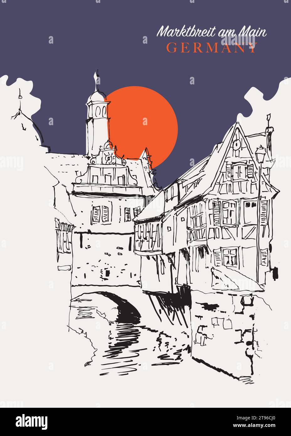 Illustration vectorielle dessinée à la main de Marktbreit, une ville en Bavière, en Allemagne Illustration de Vecteur