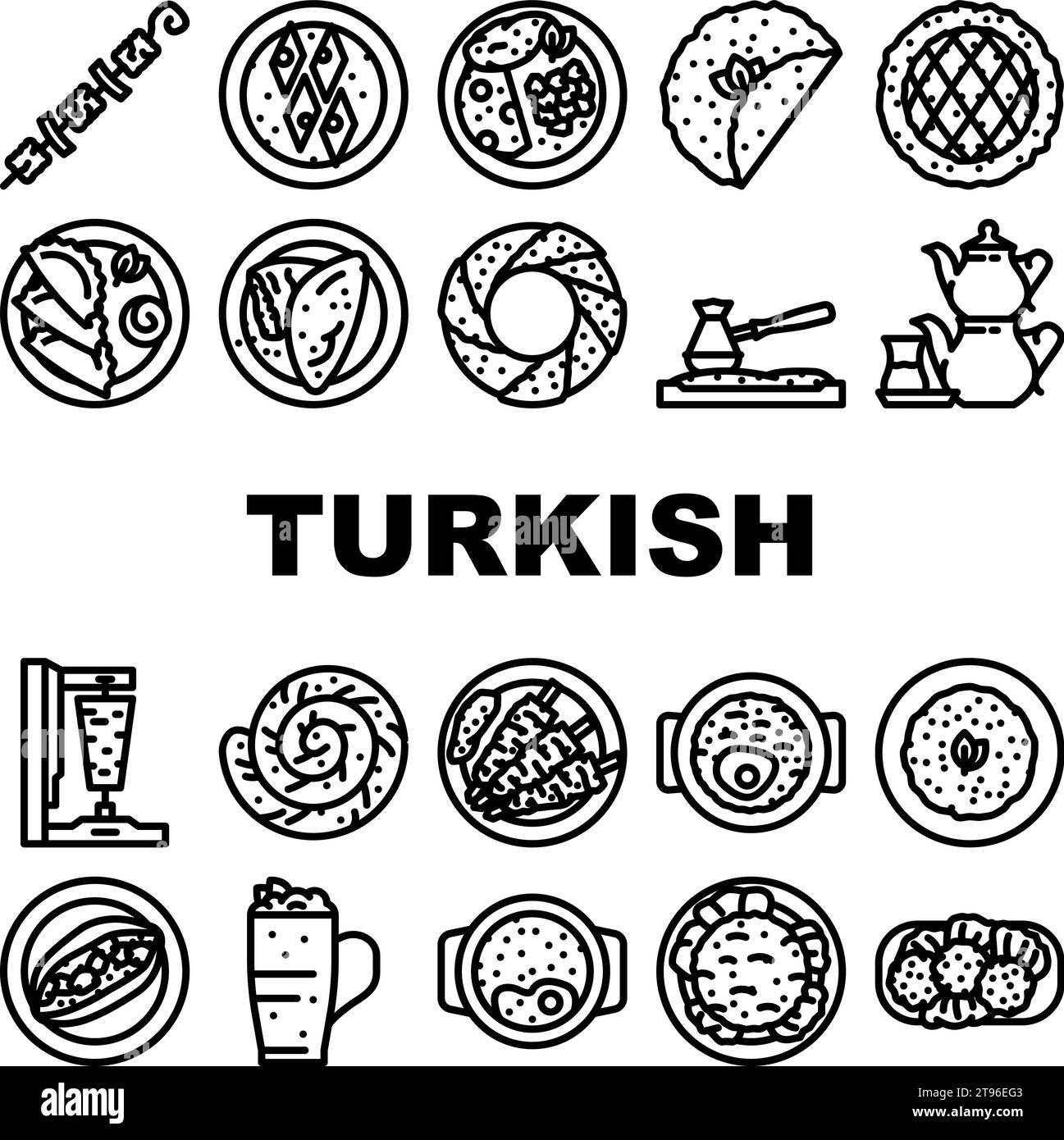 vecteur d'ensemble d'icônes de dîner de cuisine turque Illustration de Vecteur