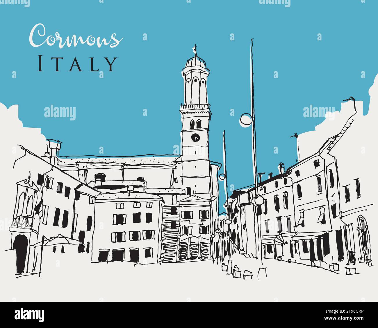 Illustration vectorielle dessinée à la main de Cormons, une comune dans la région italienne Friuli-Venezia Giulia Illustration de Vecteur