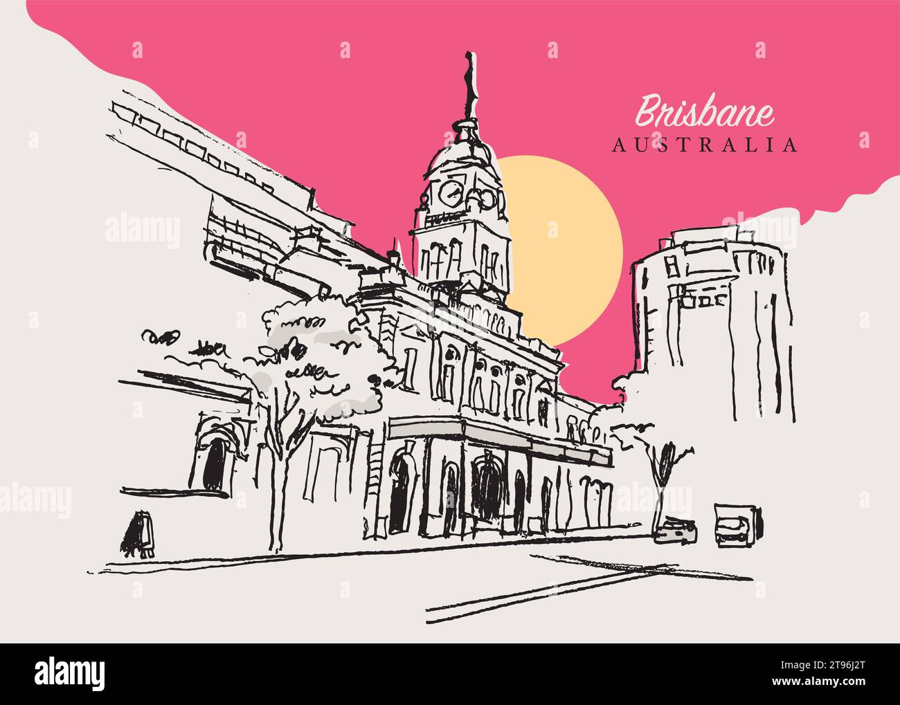 Illustration vectorielle dessinée à la main de la gare centrale de Brisbane, Queensland, Australie Illustration de Vecteur