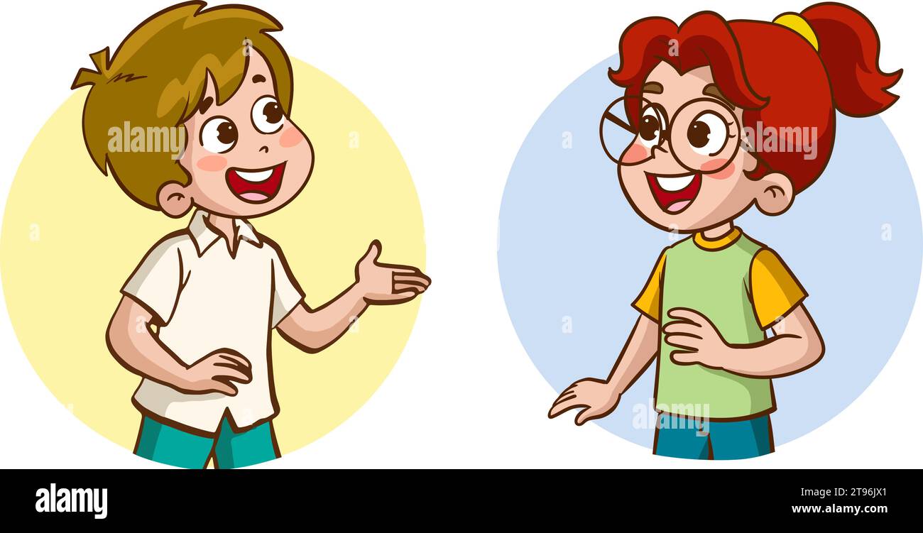 Un garçon de dessin animé et une fille se parlant. Vector illustration.Happy mignon enfants garçon et fille parlant chaque vecteur othercartoon Illustration de Vecteur