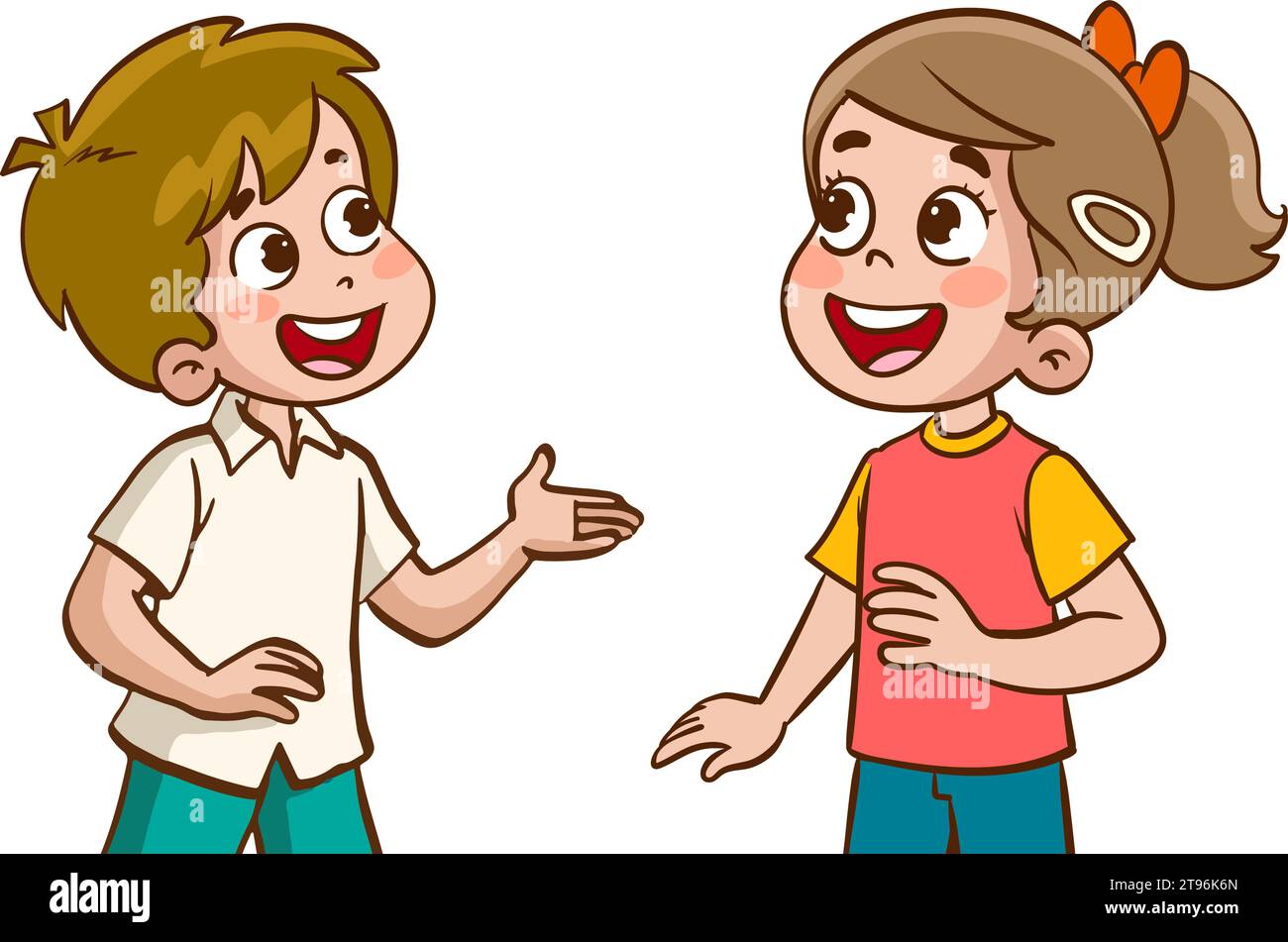 Un garçon de dessin animé et une fille se parlant. Vector illustration.Happy mignon enfants garçon et fille parlant chaque vecteur othercartoon Illustration de Vecteur