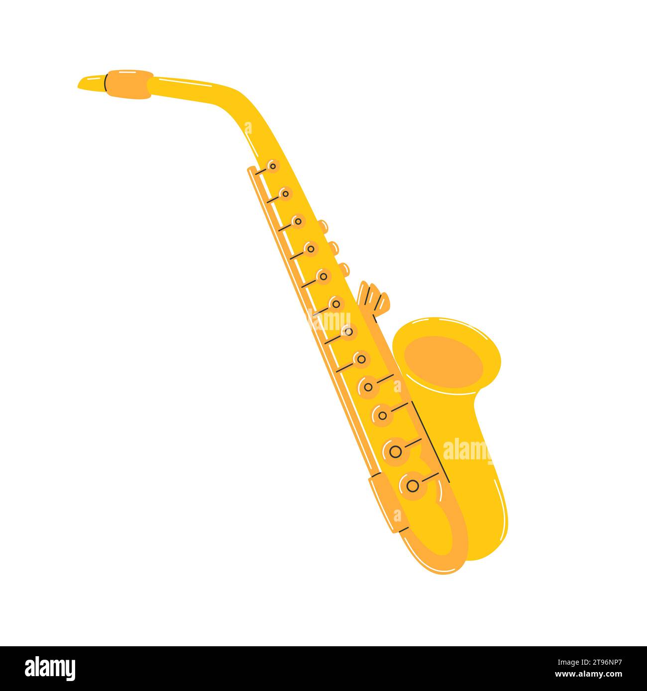 Saxophone jaune. Instrument de musique à vent. Simple clipart dessiné à la main. Illustration vectorielle plate isolée sur un fond blanc Illustration de Vecteur