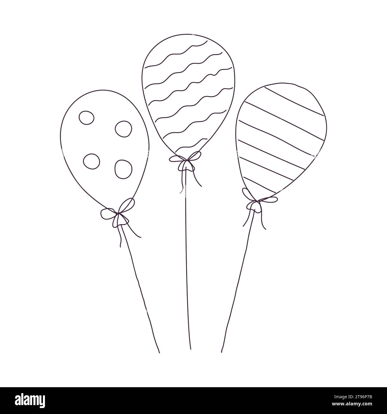 Ballon d'air festif dessiné à la main avec motif. Contour Doodle vecteur illustration noir et blanc isolé sur un fond blanc. Illustration de Vecteur
