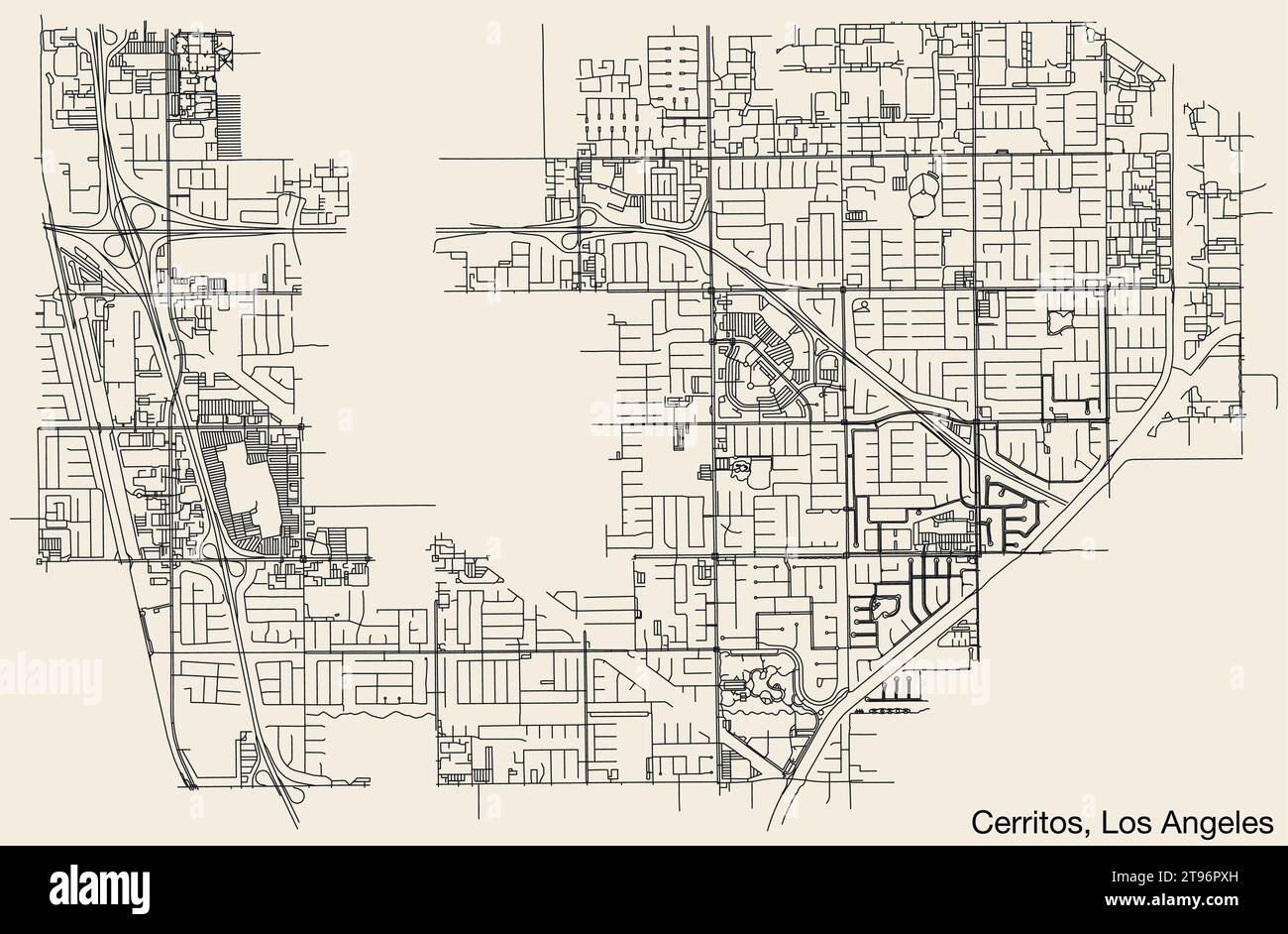 Carte des rues de la VILLE DE CERRITOS, CONSEIL MUNICIPAL DE LOS ANGELES Illustration de Vecteur