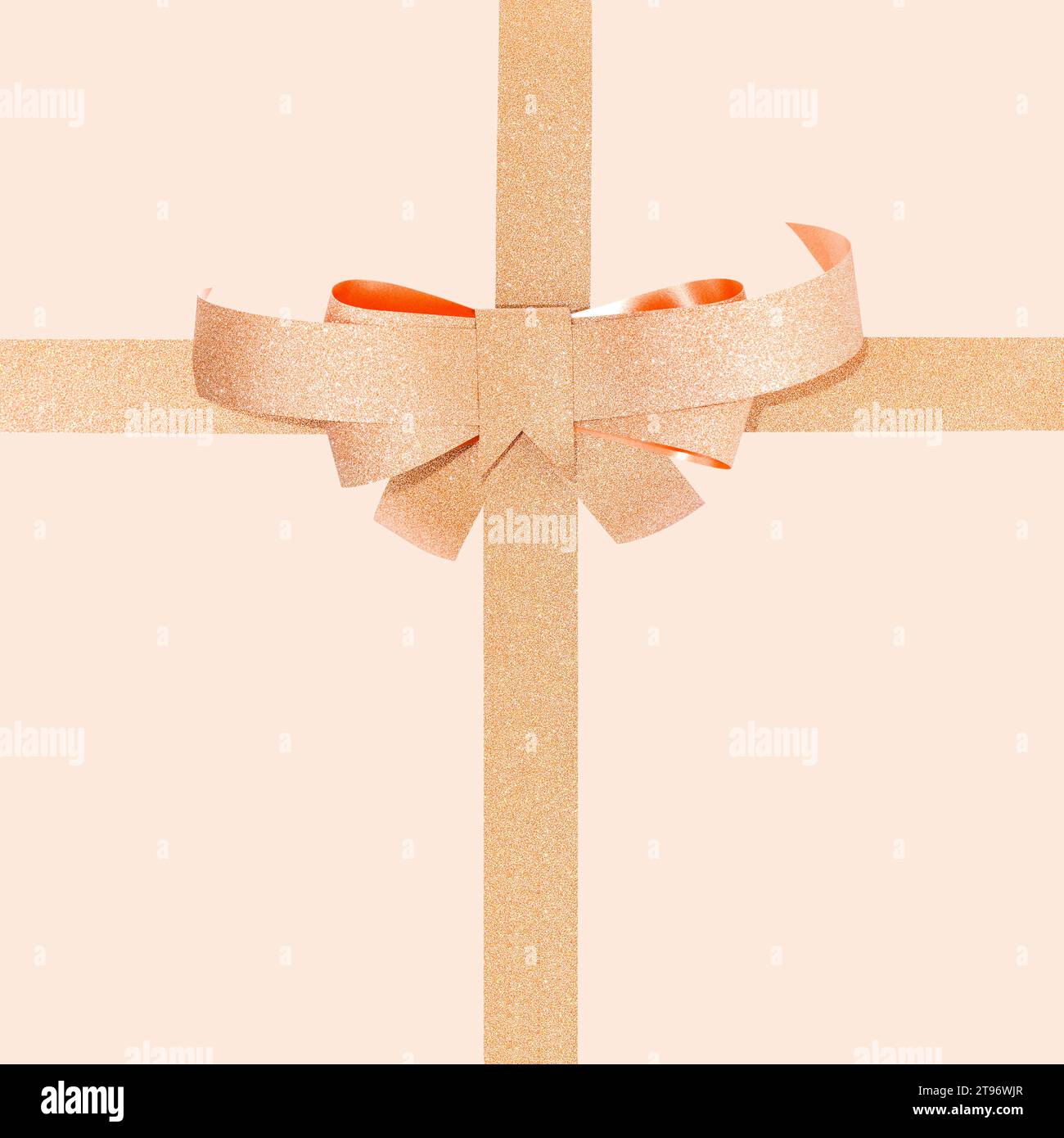 Arc doré. Arc doré avec des rubans d'or isolé sur fond jaune doux. Décoration cadeau de vacances Banque D'Images Arc doré. Arc doré avec des rubans d'or isolé sur fond jaune doux. Décoration cadeau de vacances Banque D'Images