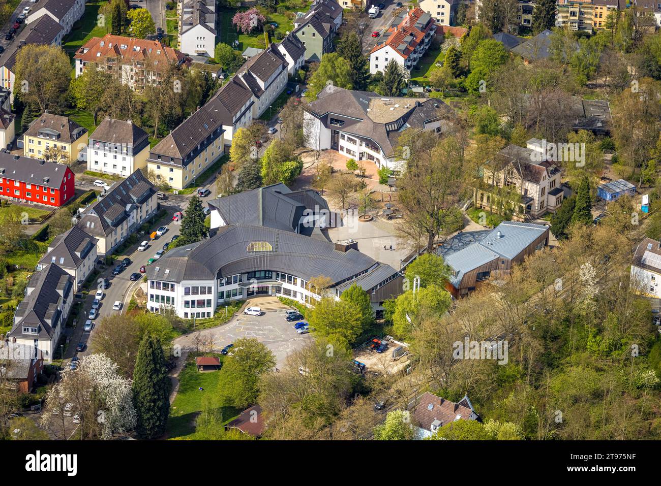 Vue aérienne, école Rudolf Steiner Waldorf, Langendreer, Bochum, région de la Ruhr, Rhénanie du Nord-Westphalie, Allemagne, Education, établissement d'enseignement, DE, E Banque D'Images