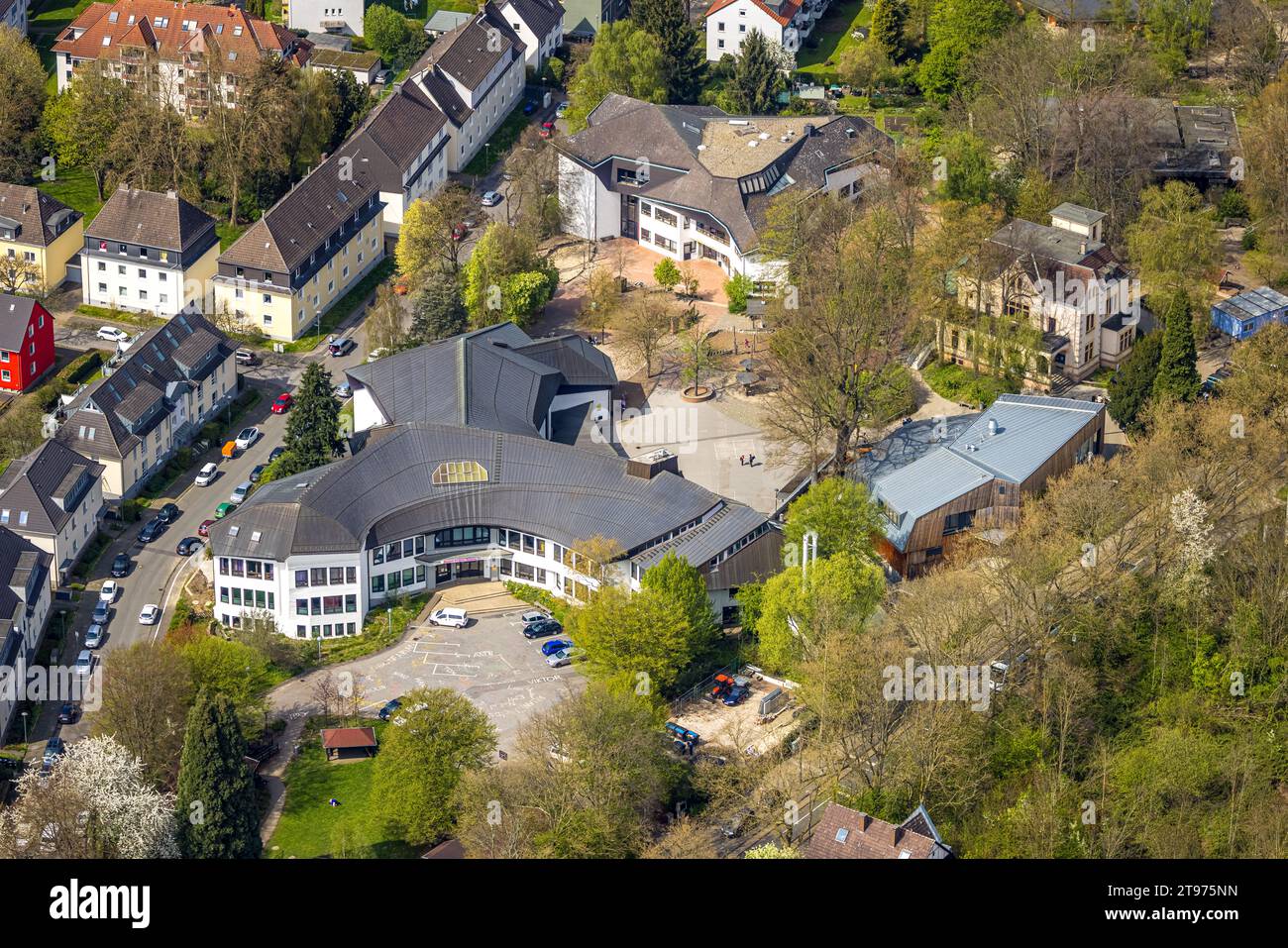 Vue aérienne, école Rudolf Steiner Waldorf, Langendreer, Bochum, région de la Ruhr, Rhénanie du Nord-Westphalie, Allemagne, Education, établissement d'enseignement, DE, E Banque D'Images