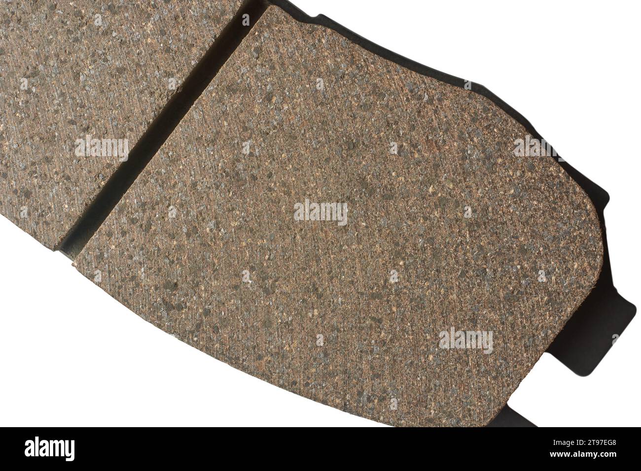 vue de dessus rapprochée de la surface des plaquettes de frein à disque de voiture, composants cruciaux du système de freinage du véhicule, faits de matériaux de friction qui agrippent le disque de frein Banque D'Images