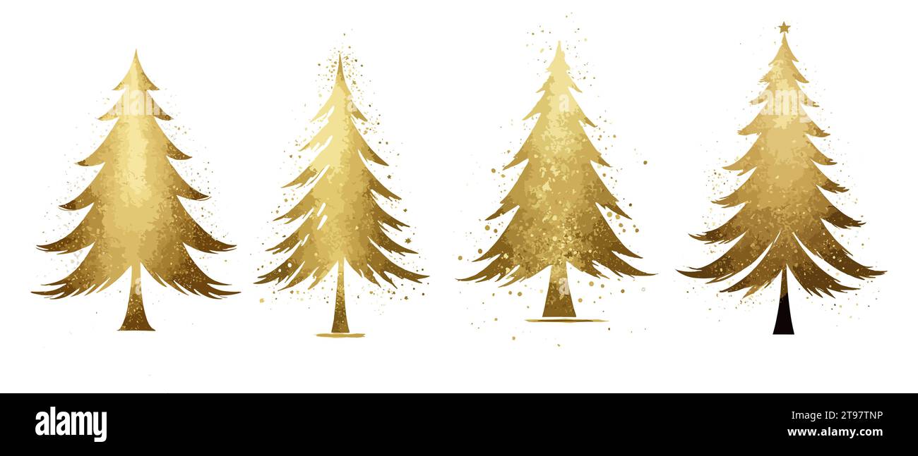 Ensemble de vecteur de silhouettes d'or d'arbre de Noël. Illustration de Vecteur