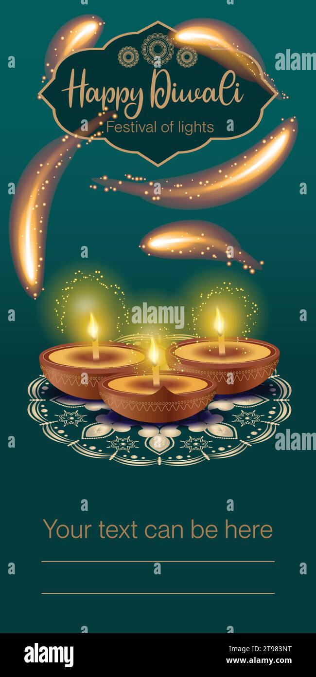 Happy Diwali ( Festival des lumières) illustration vectorielle avec la conception de cercle de mandala et trois diya d'huile. Illustration de Vecteur