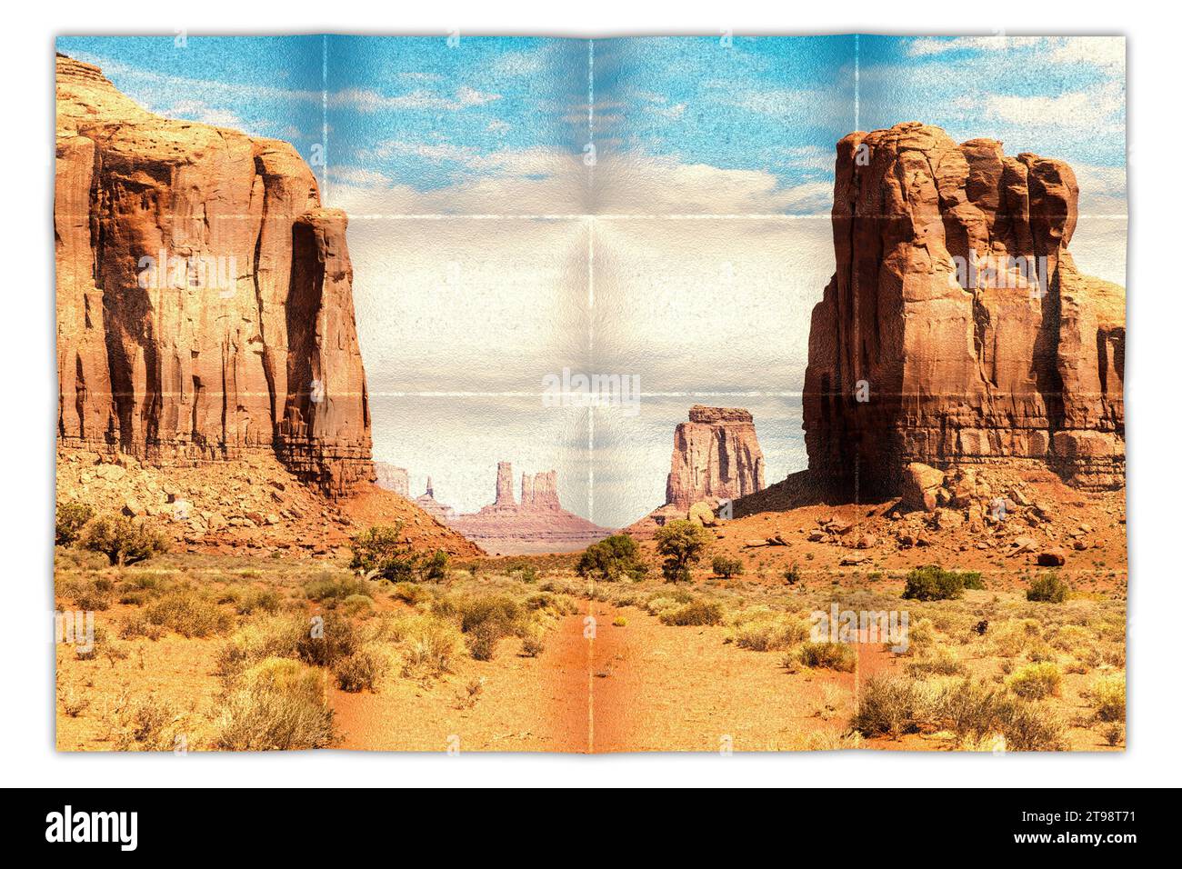 Photo créative de Monument Valley aux États-Unis - paysage rouge pittoresque avec ciel bleu Banque D'Images Photo créative de Monument Valley aux États-Unis - paysage rouge pittoresque avec ciel bleu Banque D'Images