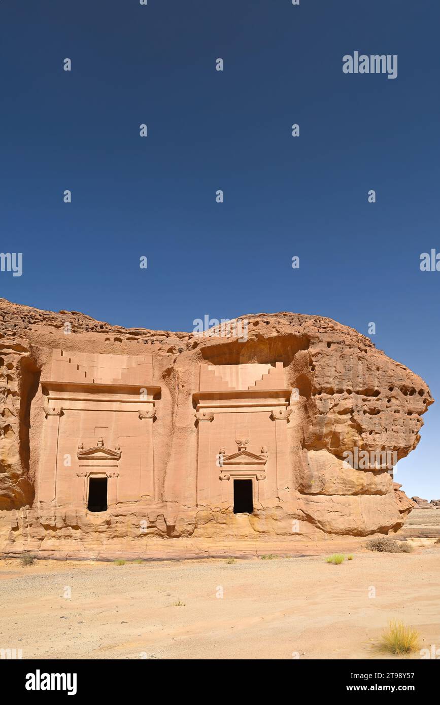 Hegra, Arabie Saoudite - Hegra, également connu sous le nom de Mada'in Salih, est un site archéologique situé dans la région d'Al-'Ula. Banque D'Images