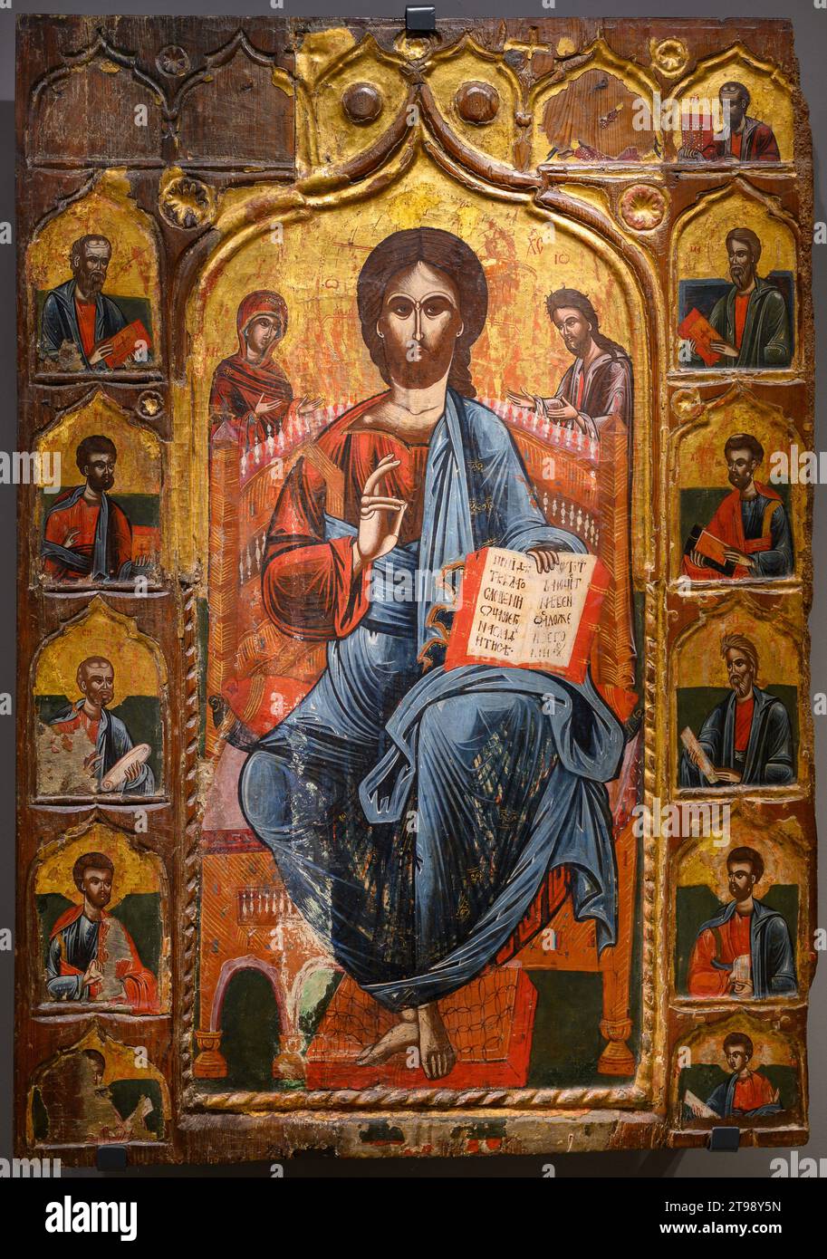 Icône de table d'autel Deesis avec les apôtres. XVIIe siècle, par un peintre serbe inconnu. Monastère de Žitomislić, Bosnie-Herzégovine. Banque D'Images