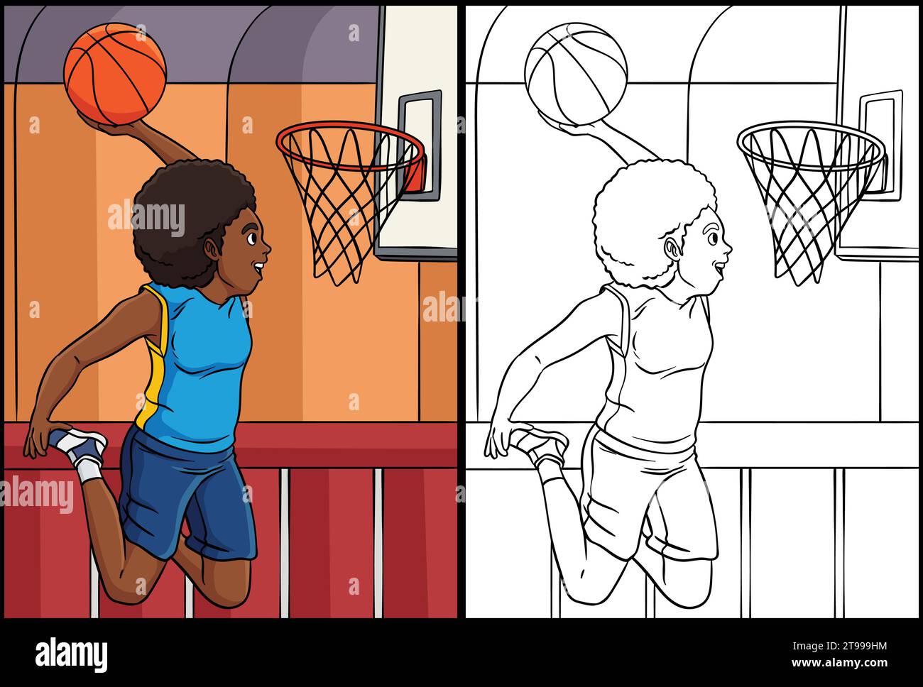 Illustration de coloriage Basketball Girl Slam Dunk Illustration de Vecteur
