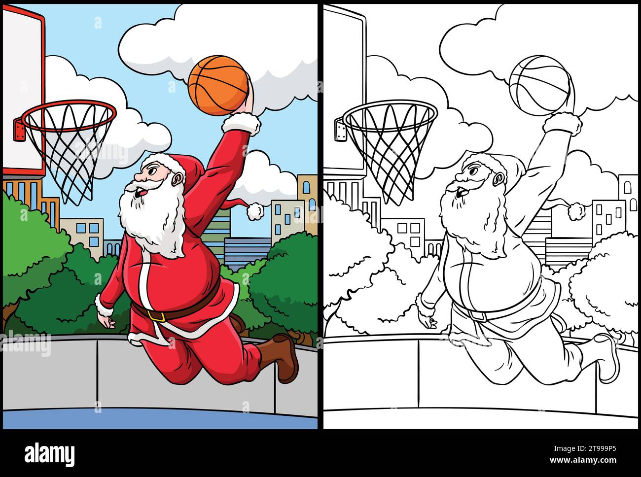 Illustration de coloriage de Basketball Santa Slam Dunk Illustration de Vecteur
