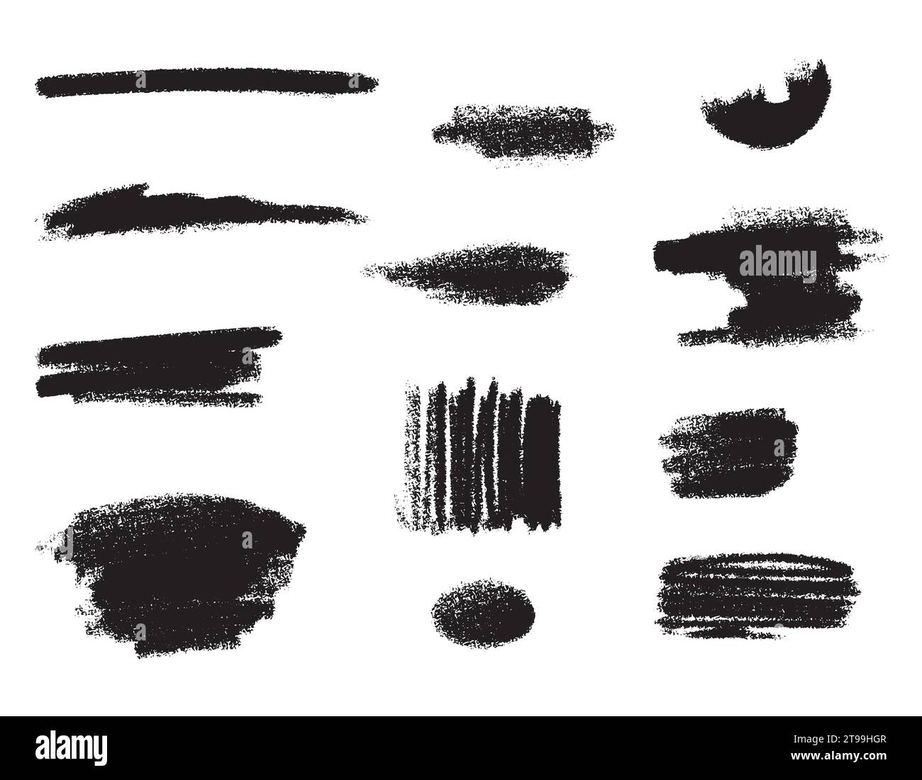 Vector grunge peinture noire, contour de pinceau d'encre rectangulaire et formes définies. Coups de pinceau sales et taches rugueuses.traits vectoriels sur un fond blanc Illustration de Vecteur