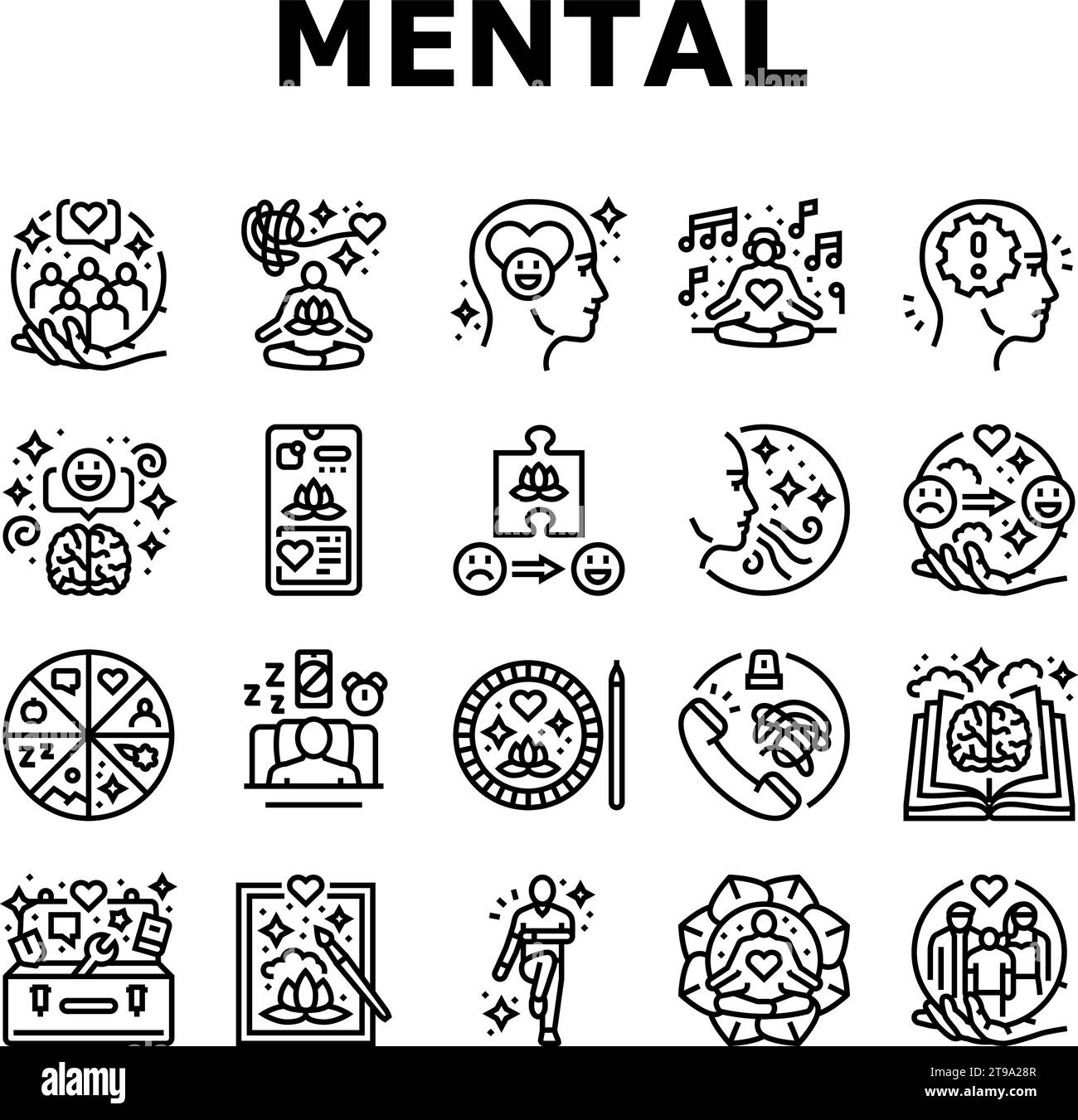 vecteur des icônes d'esprit de soins de santé mentale des personnes Illustration de Vecteur