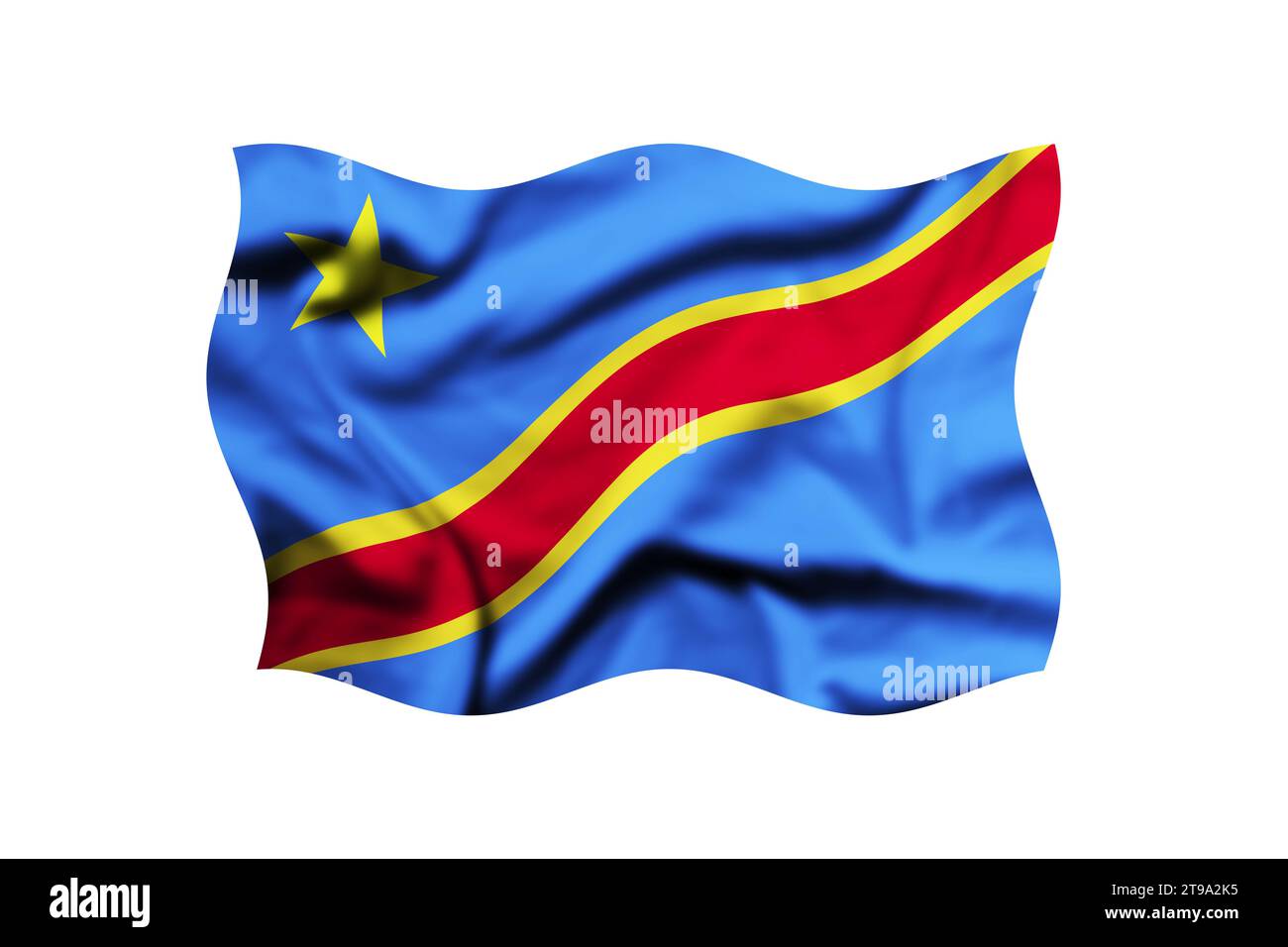 Drapeau du Congo soufflant dans le vent, drapeau volant du Congo, chemin de coupure inclus Banque D'Images