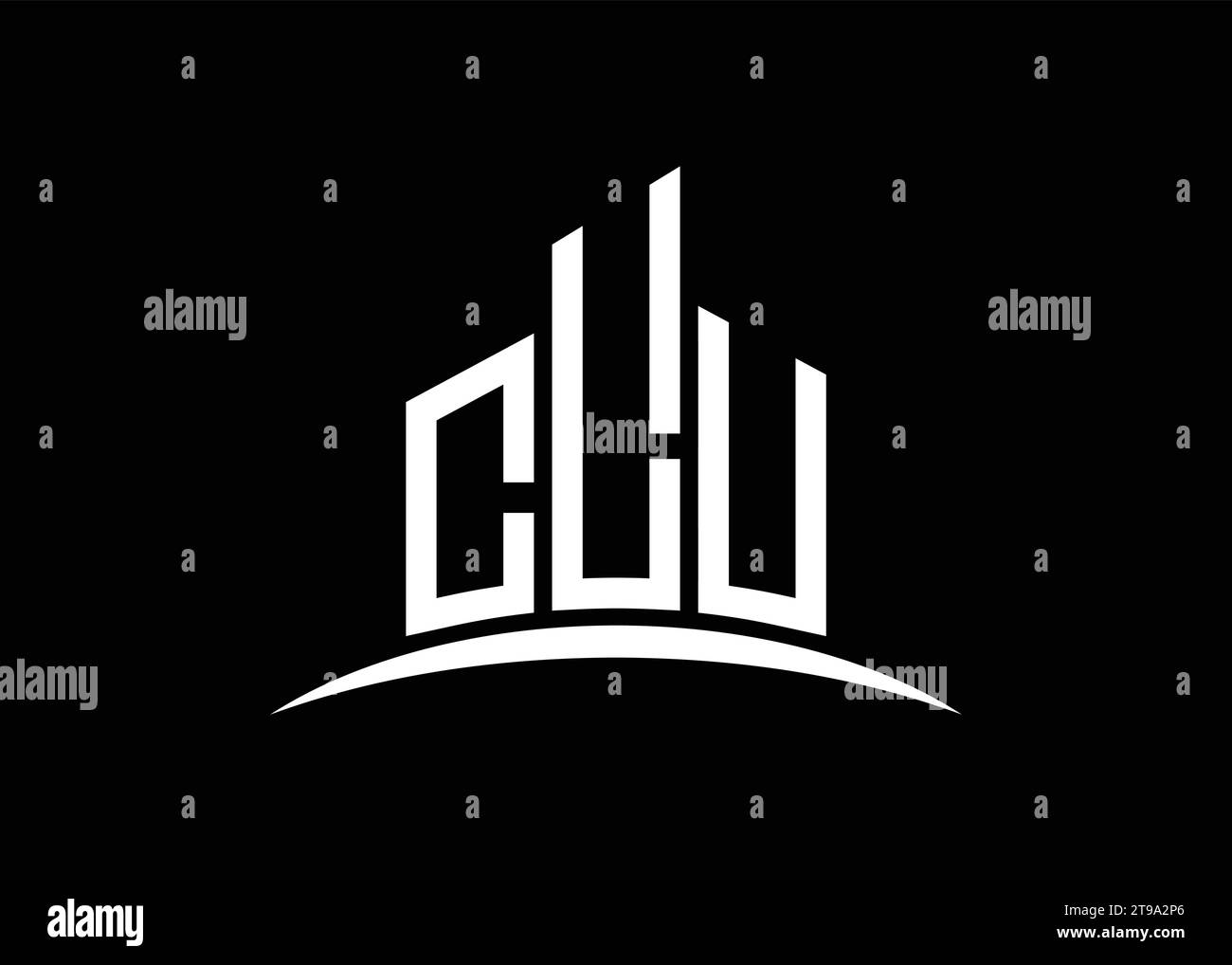 Modèle de conception de logo de monogramme de vecteur de construction de lettre CLU. Logo CLU de forme de bâtiment Illustration de Vecteur
