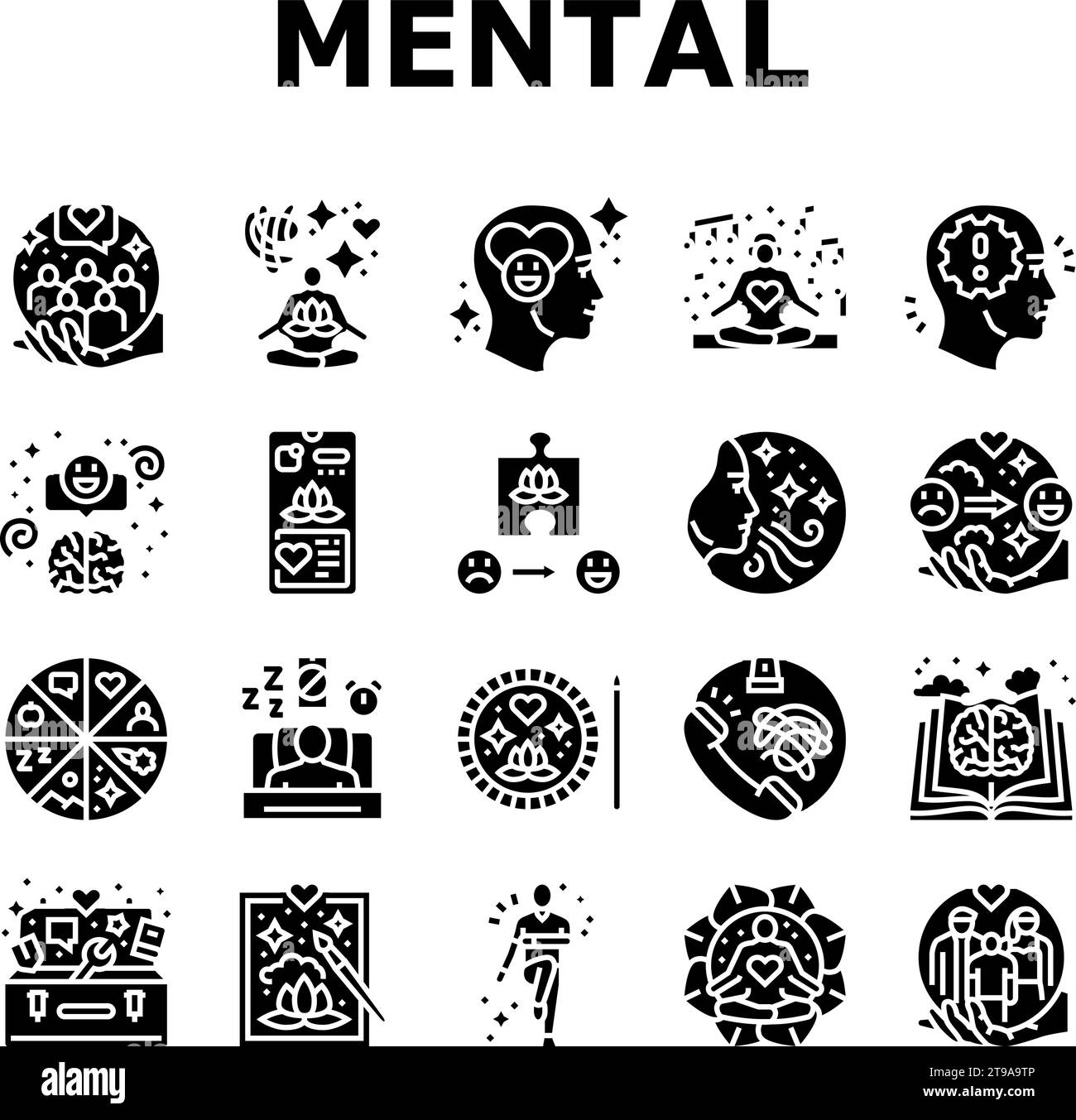vecteur des icônes d'esprit de soins de santé mentale des personnes Illustration de Vecteur