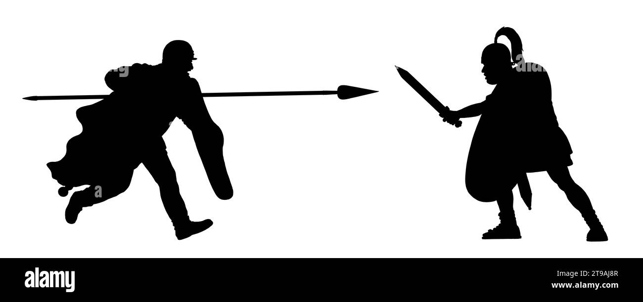 Légionnaire romain contre la Gaule. Jules César Guerre gauloise. Dessin de silhouette historique. Banque D'Images