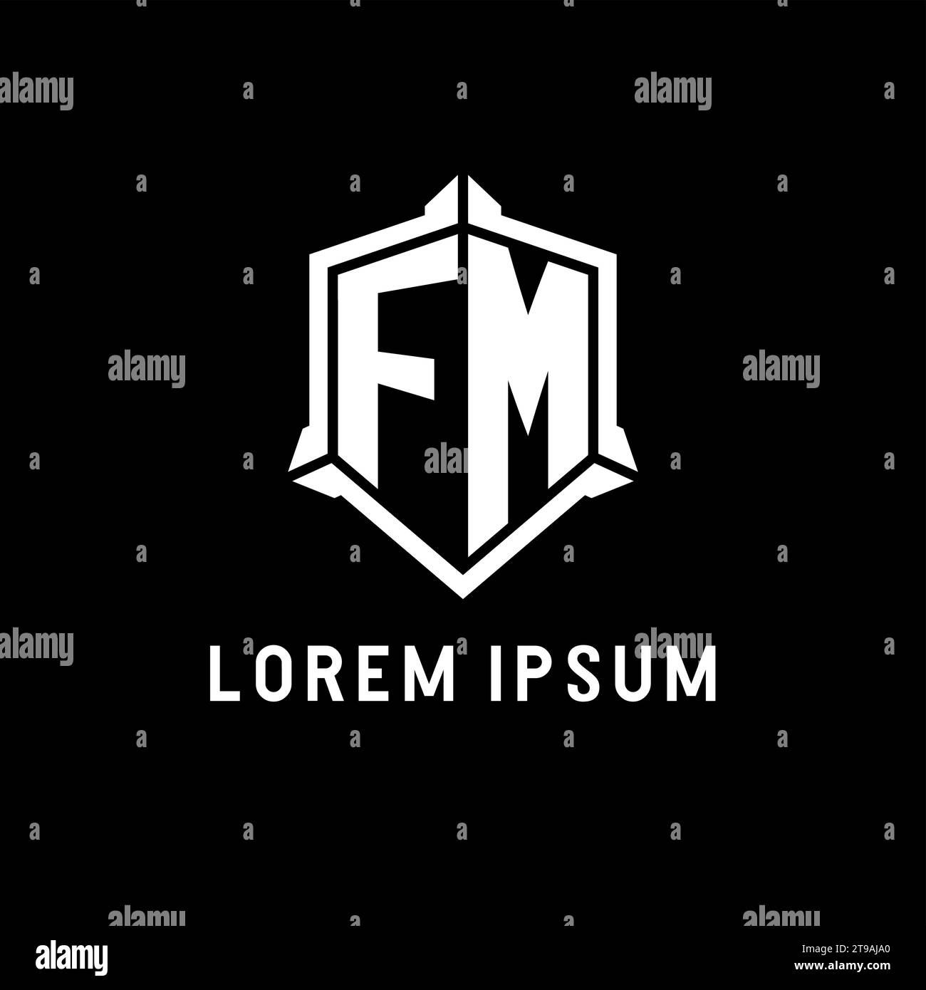 Logo FM initial avec graphique vectoriel de style de conception de forme de bouclier Illustration de Vecteur