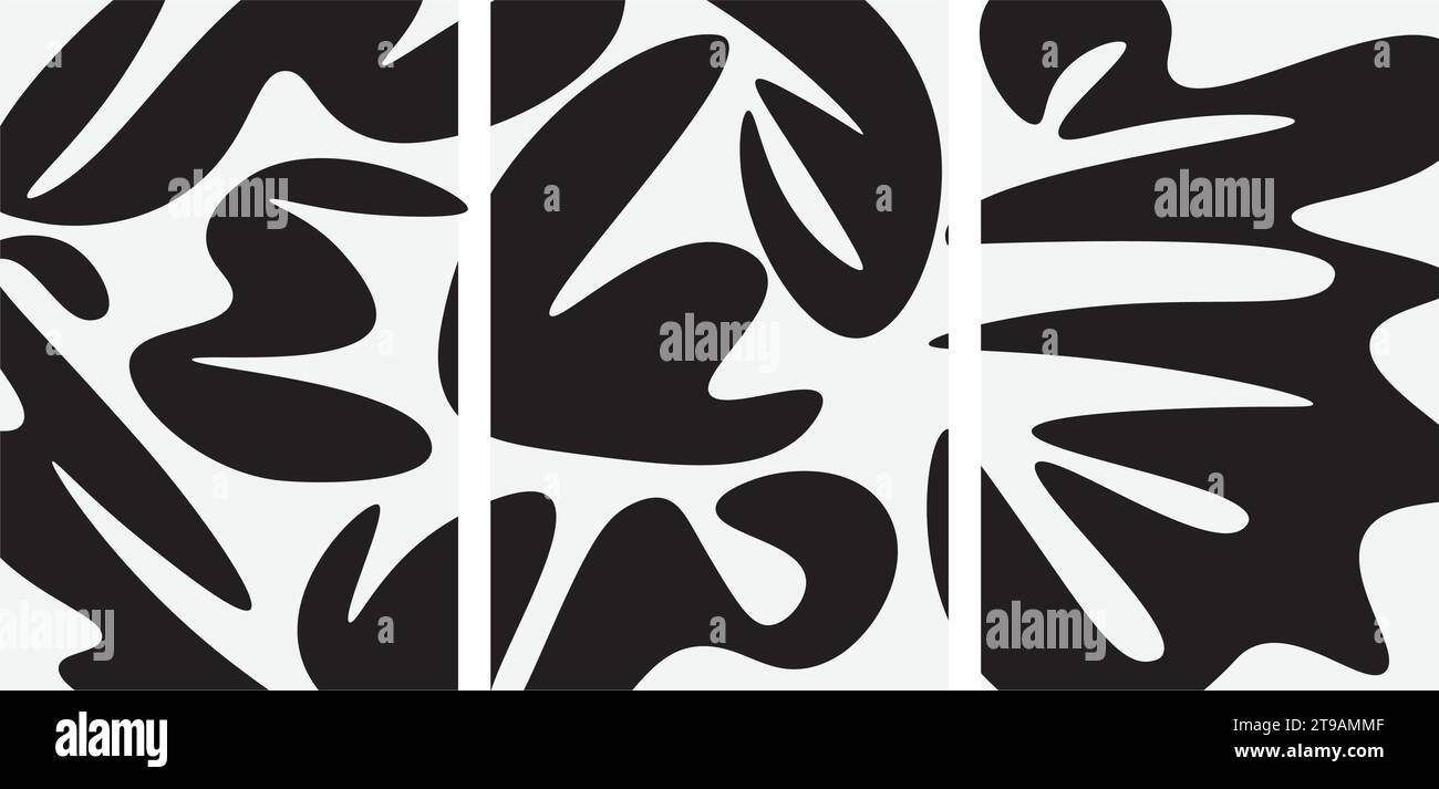 Un ensemble de trois designs d'affiches abstraites. Art mural moderne avec des formes géométriques irrégulières organiques. Image minimaliste pour un design créatif. Vecteur illus Illustration de Vecteur