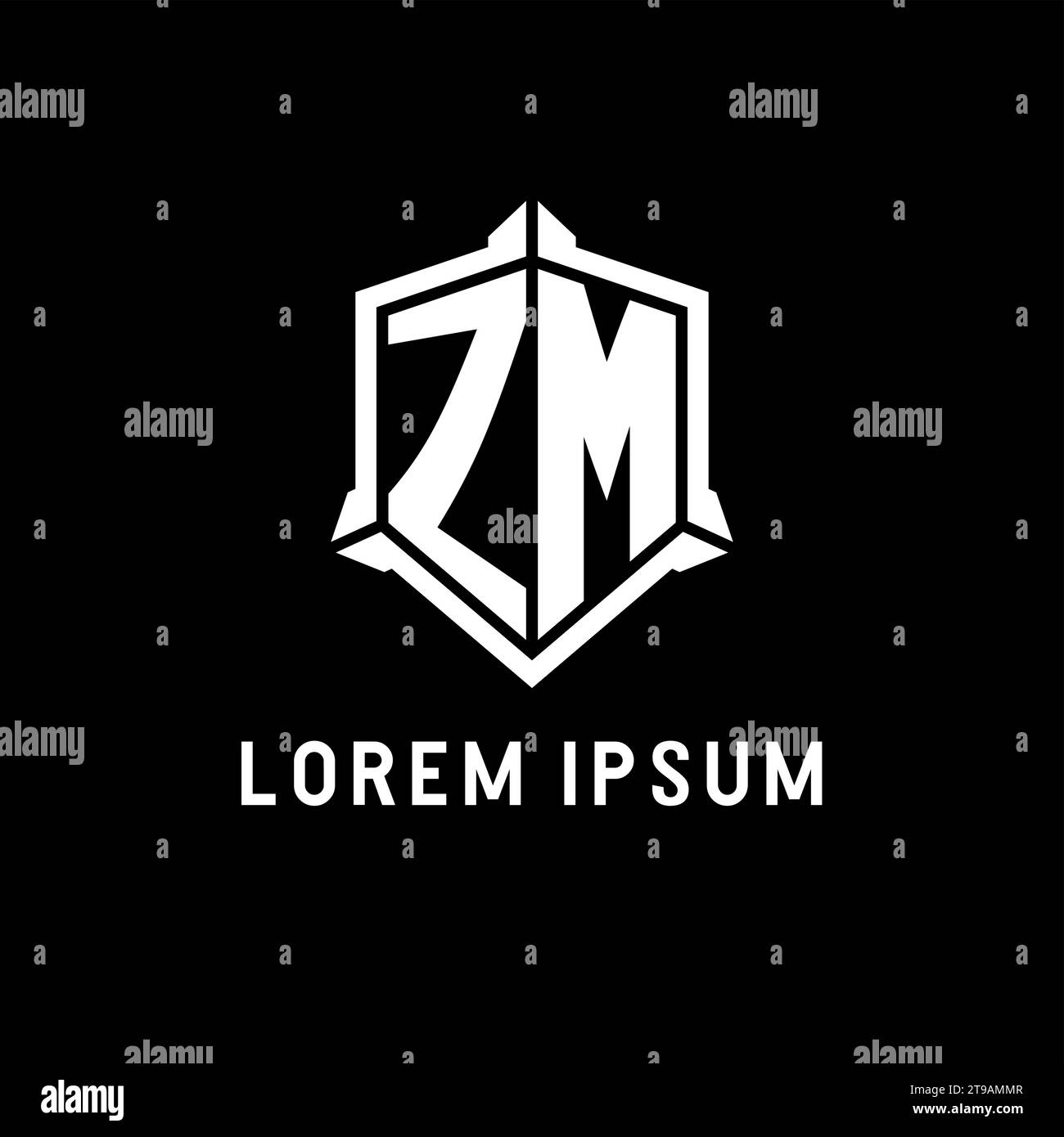 Initiale du logo ZM avec graphique vectoriel de style de conception de forme de bouclier Illustration de Vecteur