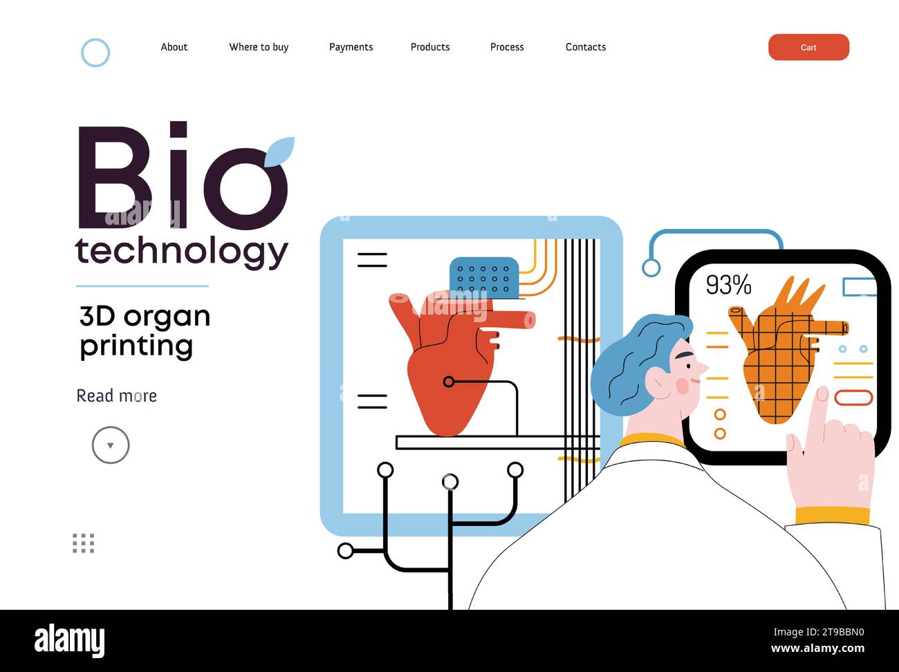 Bio Technology, 3D orgue impression - moderne vecteur plat illustration du concept d'imprimante 3D créant un coeur humain. Métaphore de la technologie dans les organes trans Illustration de Vecteur