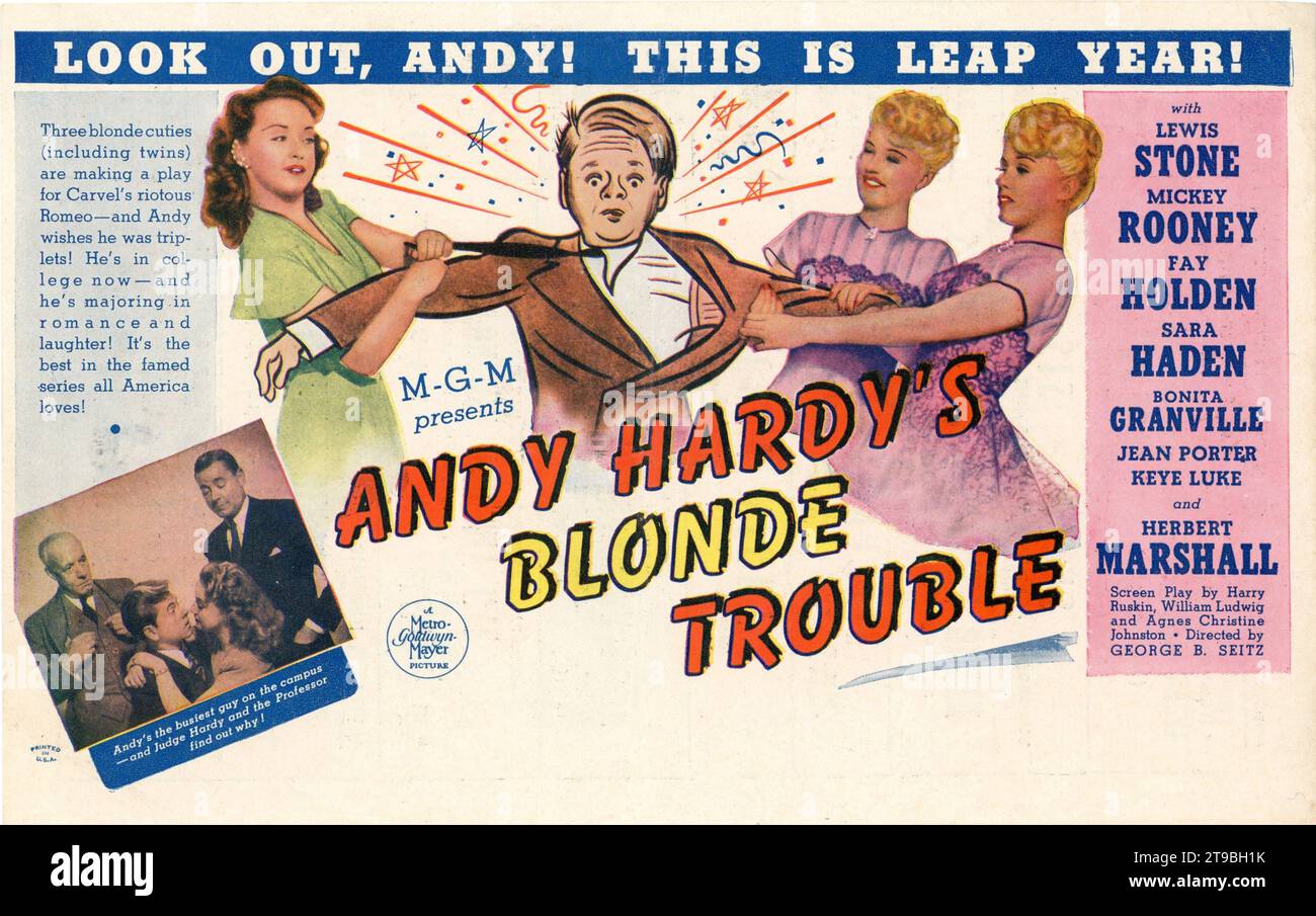 MICKEY ROONEY BONITA GRANVILLE LEE et LYN WILDE LEWIS STONE et HERBERT MARSHALL dans ANDY HARDY'S Blonde TROUBLE 1944 réalisateur GEORGE B. SEITZ basé sur les personnages créés par Aurania Rouverol producteur Carey Wilson Metro Goldwyn Mayer (MGM) Banque D'Images