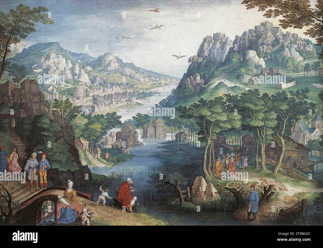 Paysage de montagne avec River Valley et le prophète Hosea - par Gillis Van Coninxloo Banque D'Images