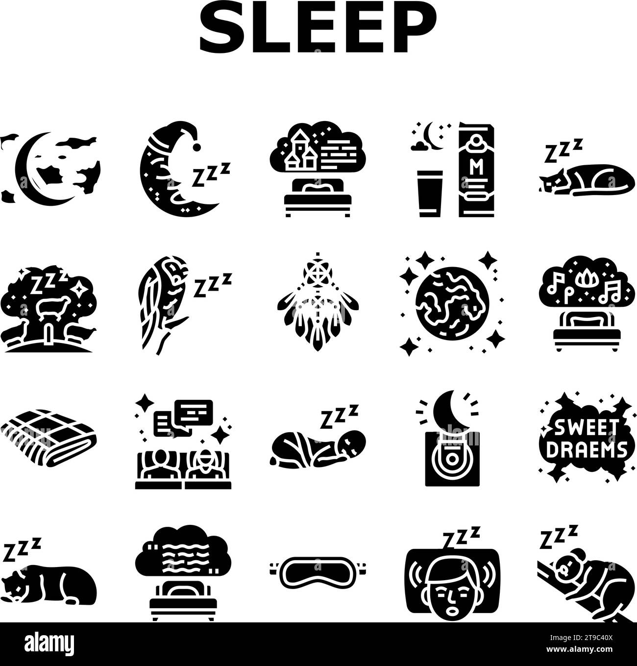 sleep bed oreiller dream night icons set vecteur Illustration de Vecteur