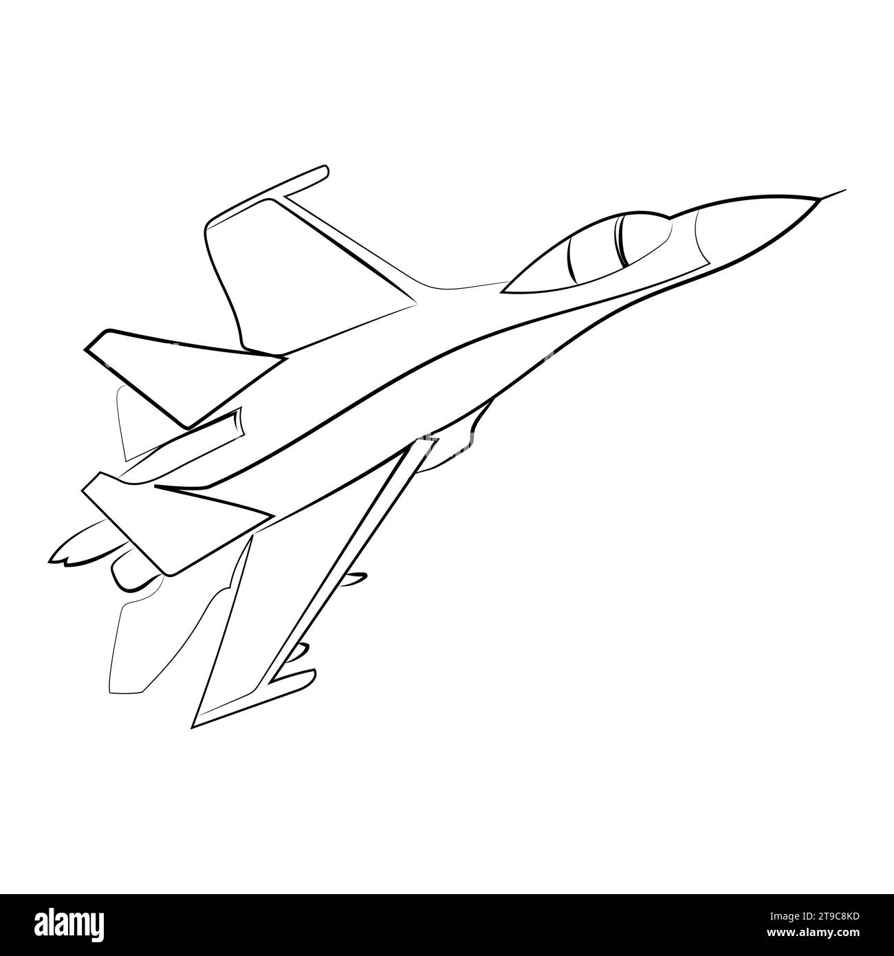 Sukhoi su-27 Flanker dessin de ligne minimaliste illustration vectorielle.illustration d'esquisse d'avion militaire ukrainien Illustration de Vecteur