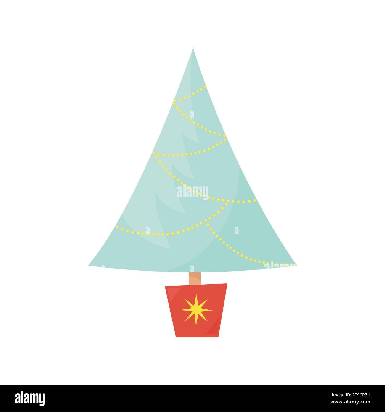 Mignon petit sapin bleu de Noël décoré de guirlandes. Illustration isolée sur fond blanc dans le style plat de dessin animé vectoriel Illustration de Vecteur