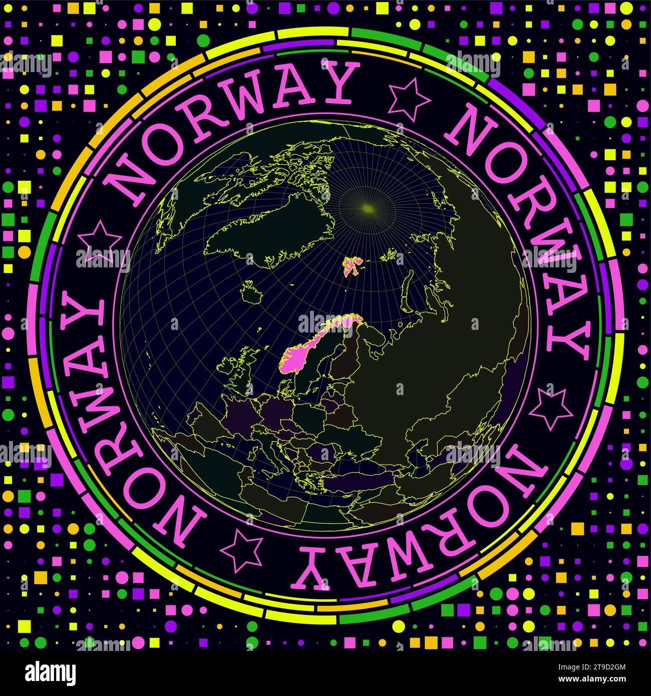Norvège futuriste sur le globe. Vue satellite au néon lumineux du monde centrée sur la Norvège. Illustration de Vecteur