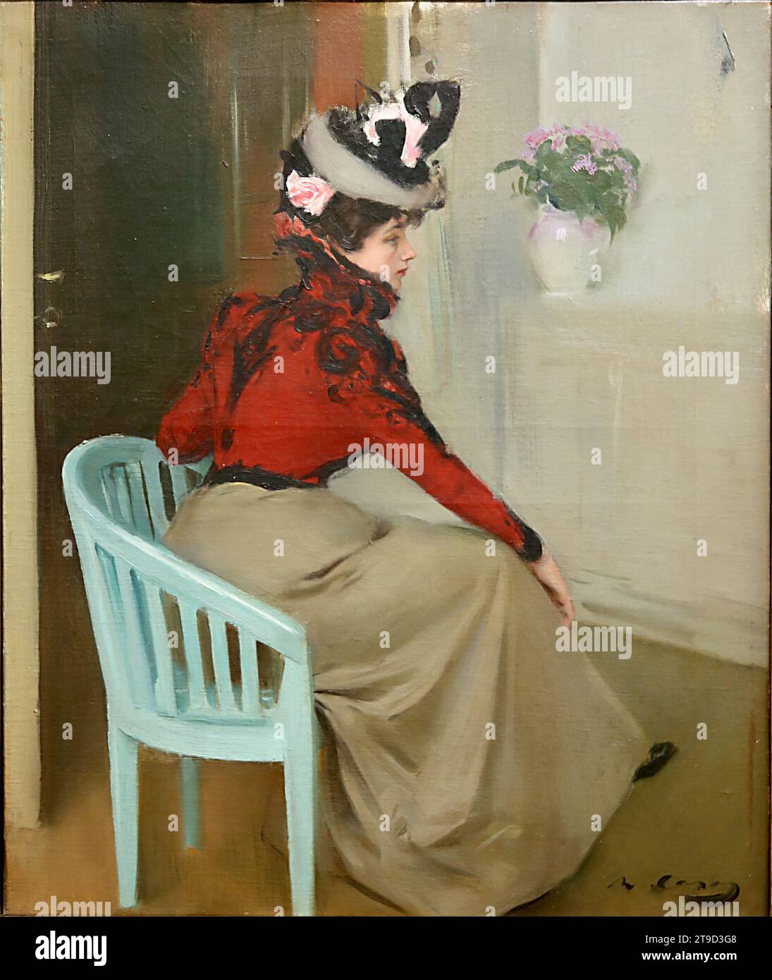 La parisienne. 1900, huile sur toile de Ramon Casas (1866-1932). Portrait d'une jeune femme. Musée de Montserrat. Catalogne. Espagne. Banque D'Images